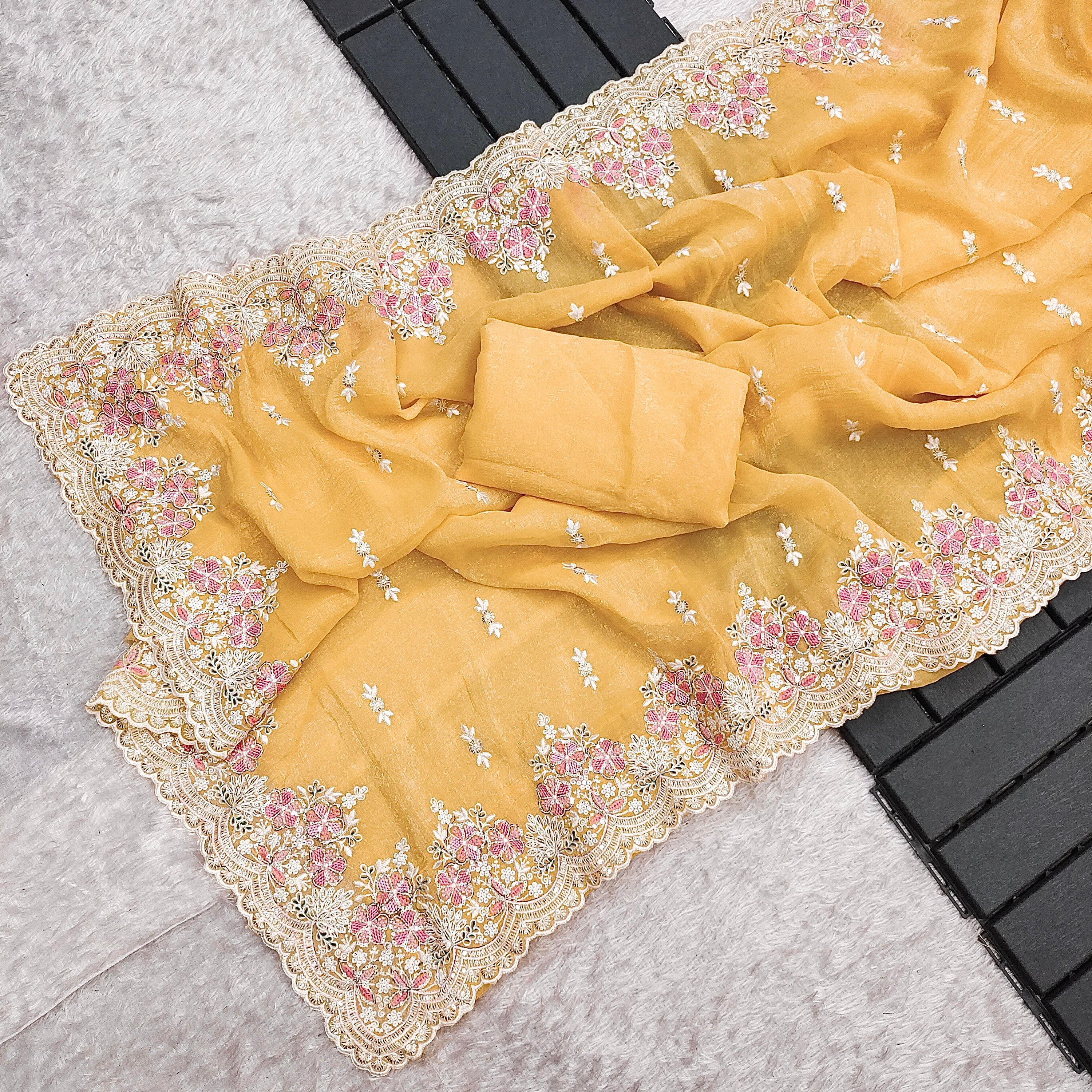 Designer Saree With Embroidery Threads & Sequins Work