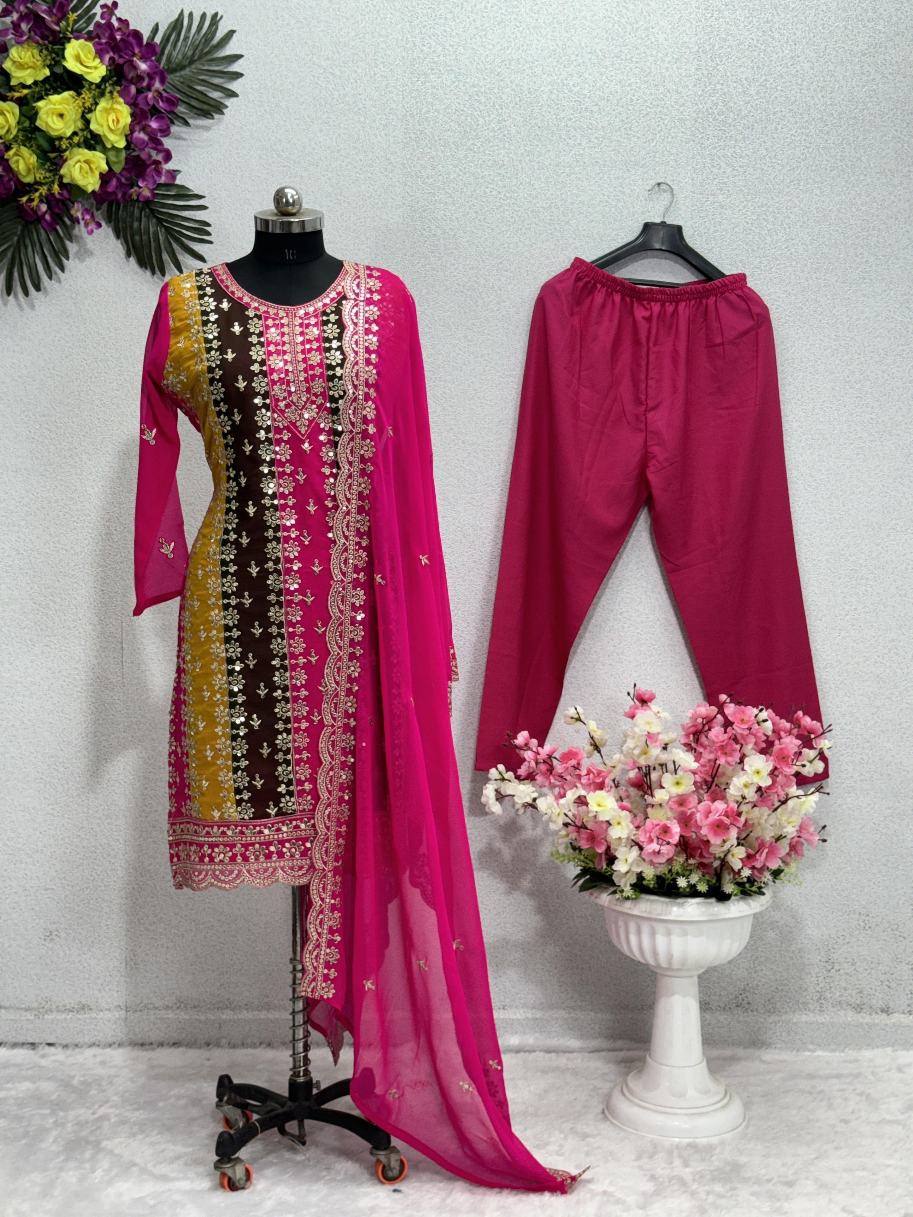 डिजाइनर पार्टी वेयर टॉप पैंट और दुपट्टा