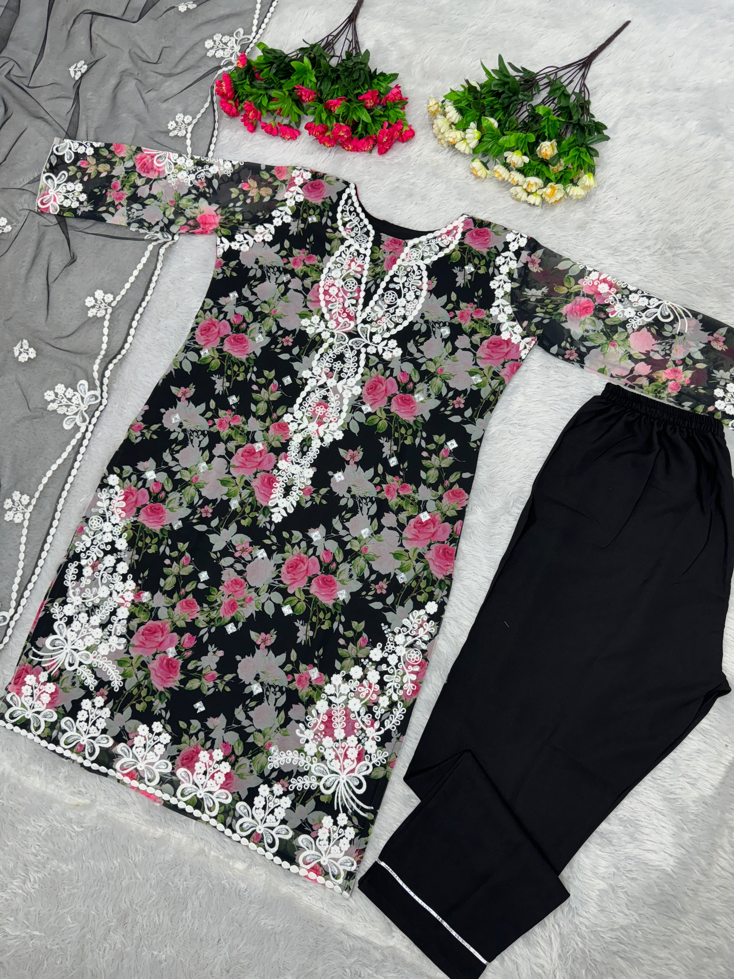 डिजाइनर पार्टी वेयर टॉप, प्लाजो और दुपट्टा