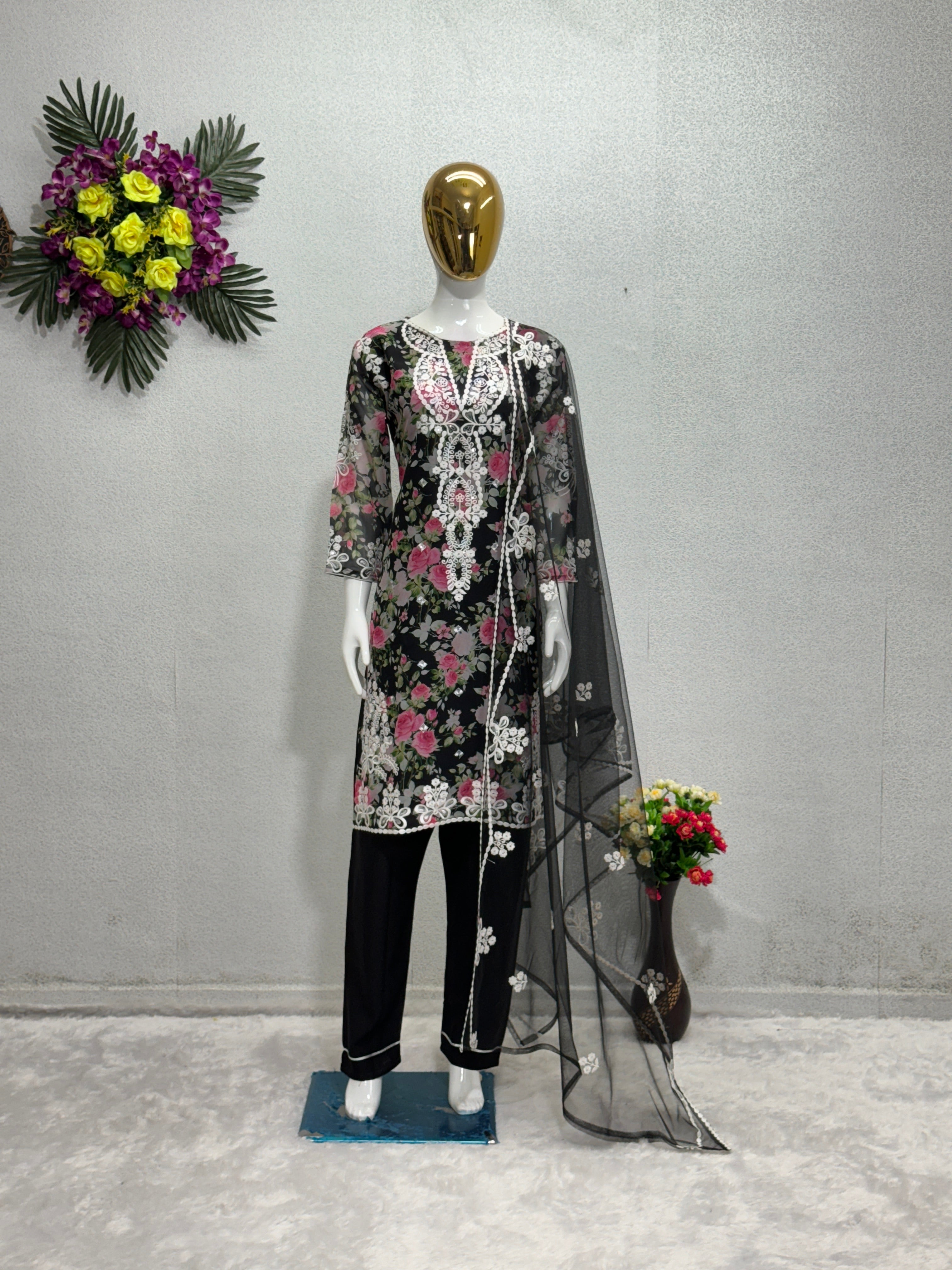 डिजाइनर पार्टी वेयर टॉप, प्लाजो और दुपट्टा