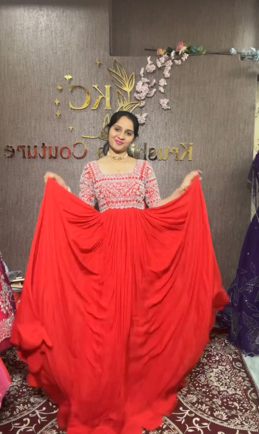 Designer Party Wear Gown With Diamond Handwork With Dupatta