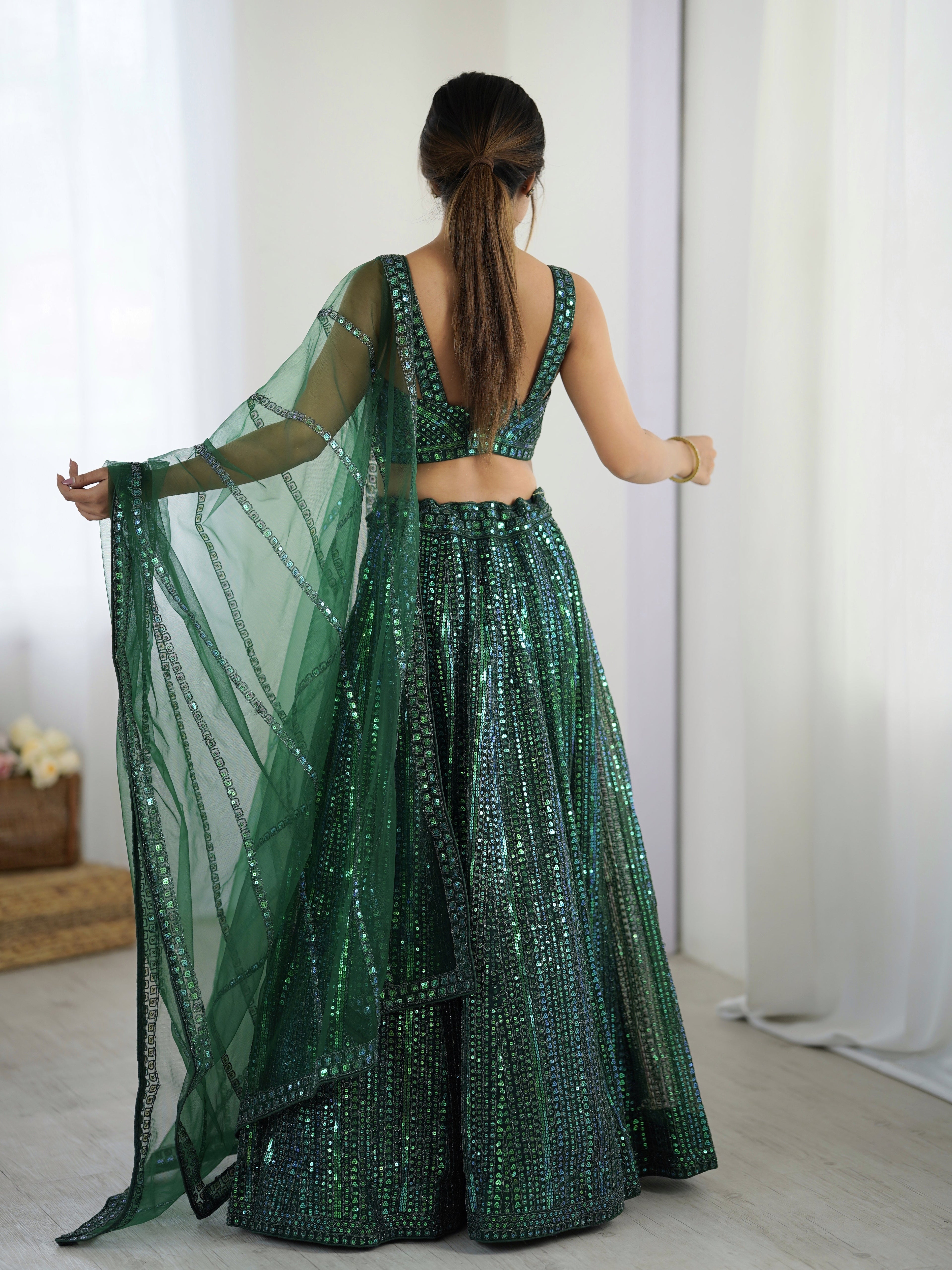 Party Wear Look Lehenga Choli With Rainbow Sequins & Dori Work