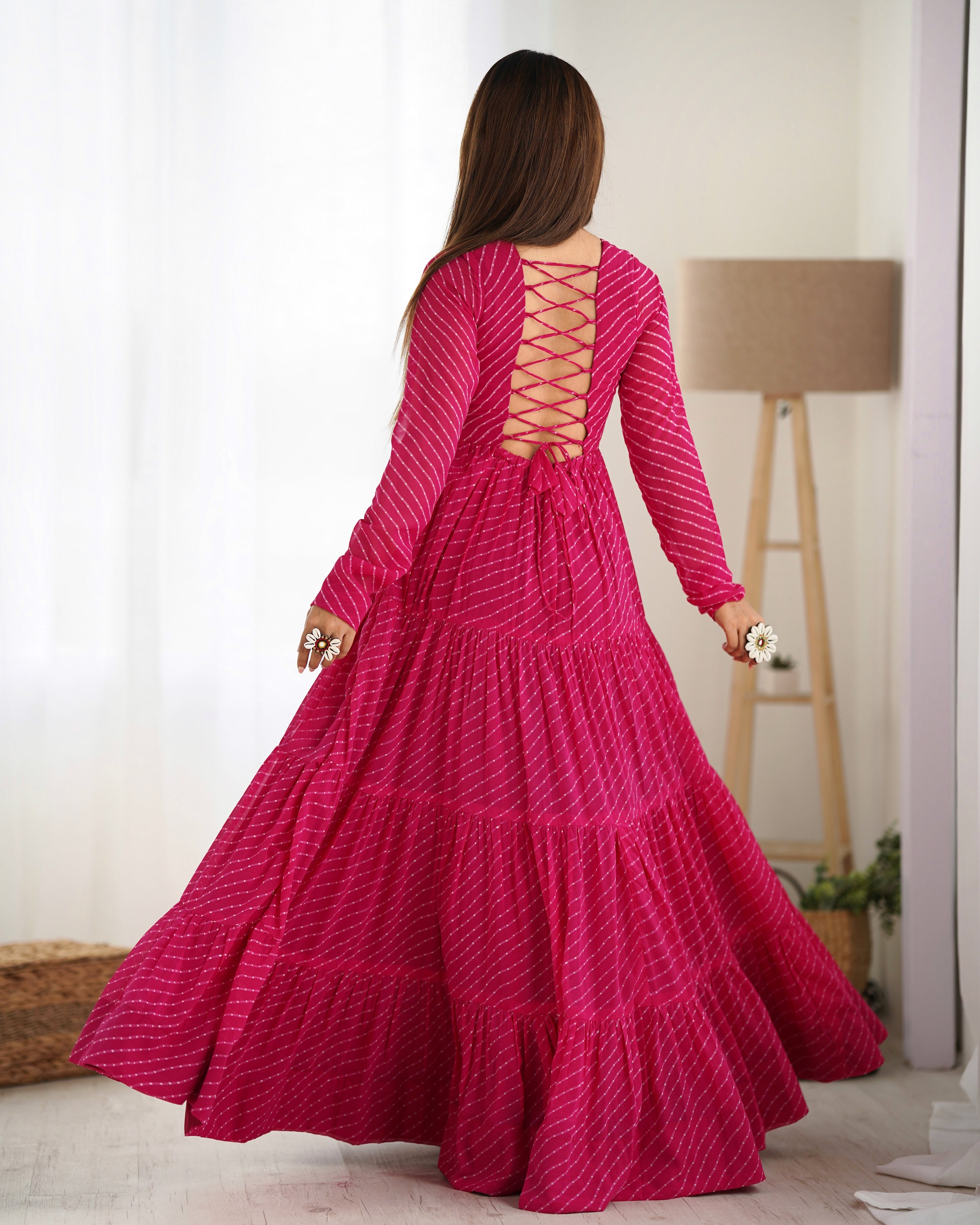 Beautiful Laheriya Print Anarkali Gown