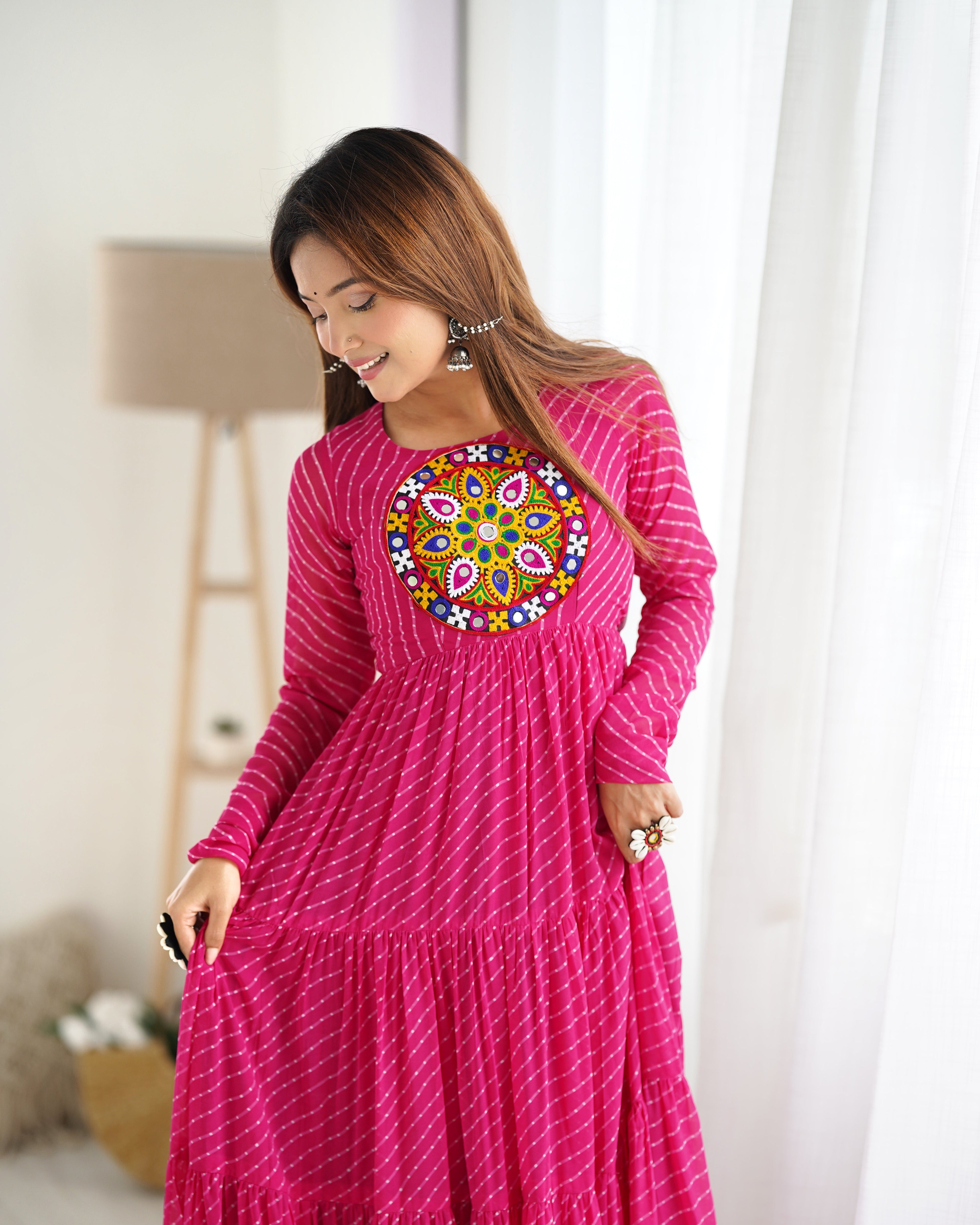 Beautiful Laheriya Print Anarkali Gown