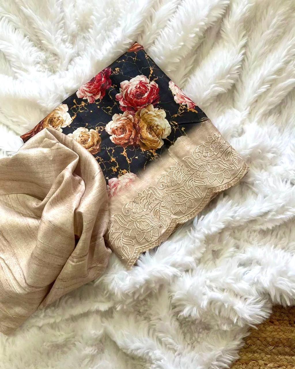 Designer Party Wear Saree With Embroidery Treads Work