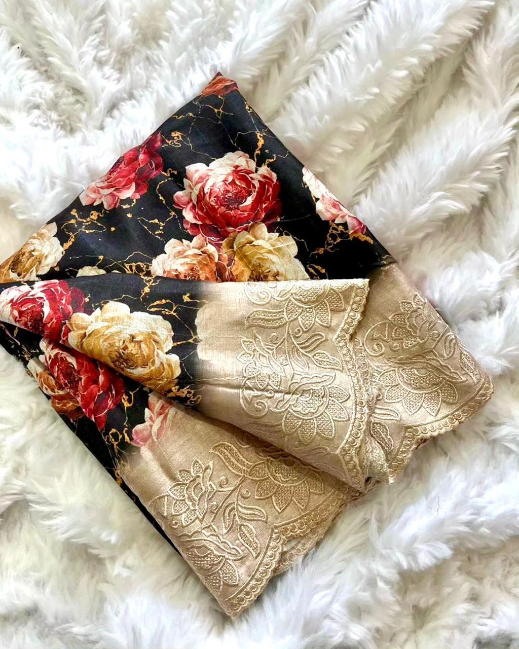 Designer Party Wear Saree With Embroidery Treads Work