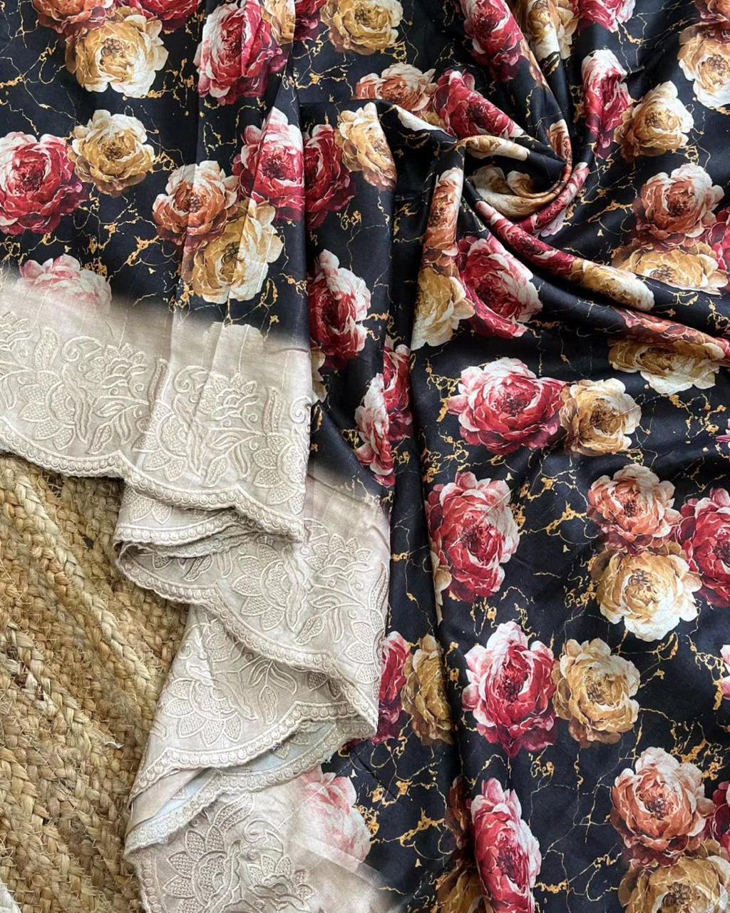 Designer Party Wear Saree With Embroidery Treads Work