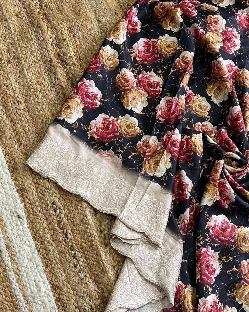 Designer Party Wear Saree With Embroidery Treads Work