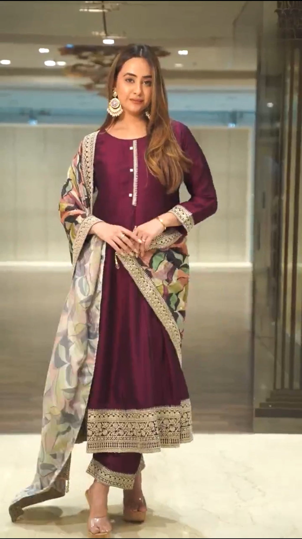 Designer Party Wear Look Heavy Embroidery Sequence Work Gown With Dupatta