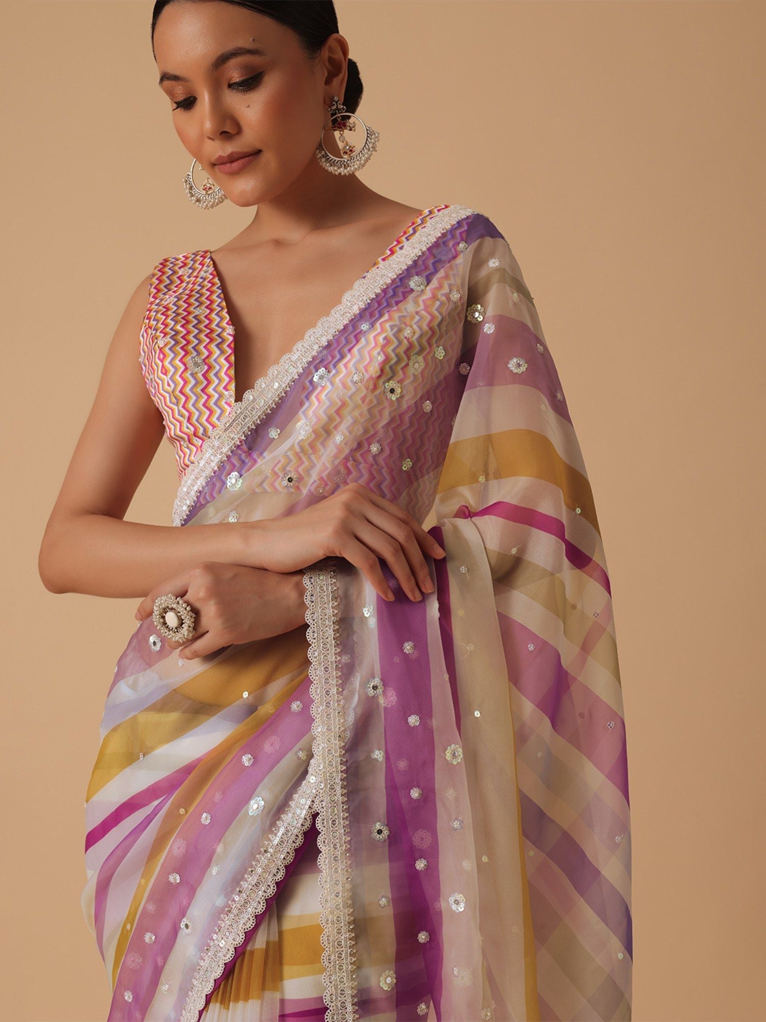 Designer Saree With Digital Prints & Embroidery Codding Work