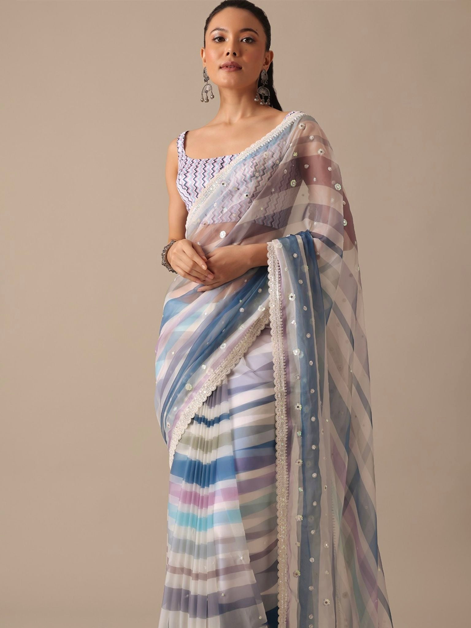 Designer Saree With Digital Prints & Embroidery Codding Work