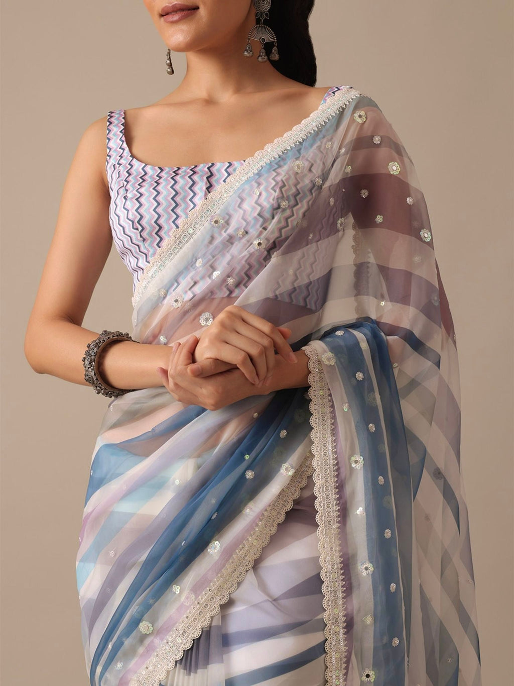 Designer Saree With Digital Prints & Embroidery Codding Work