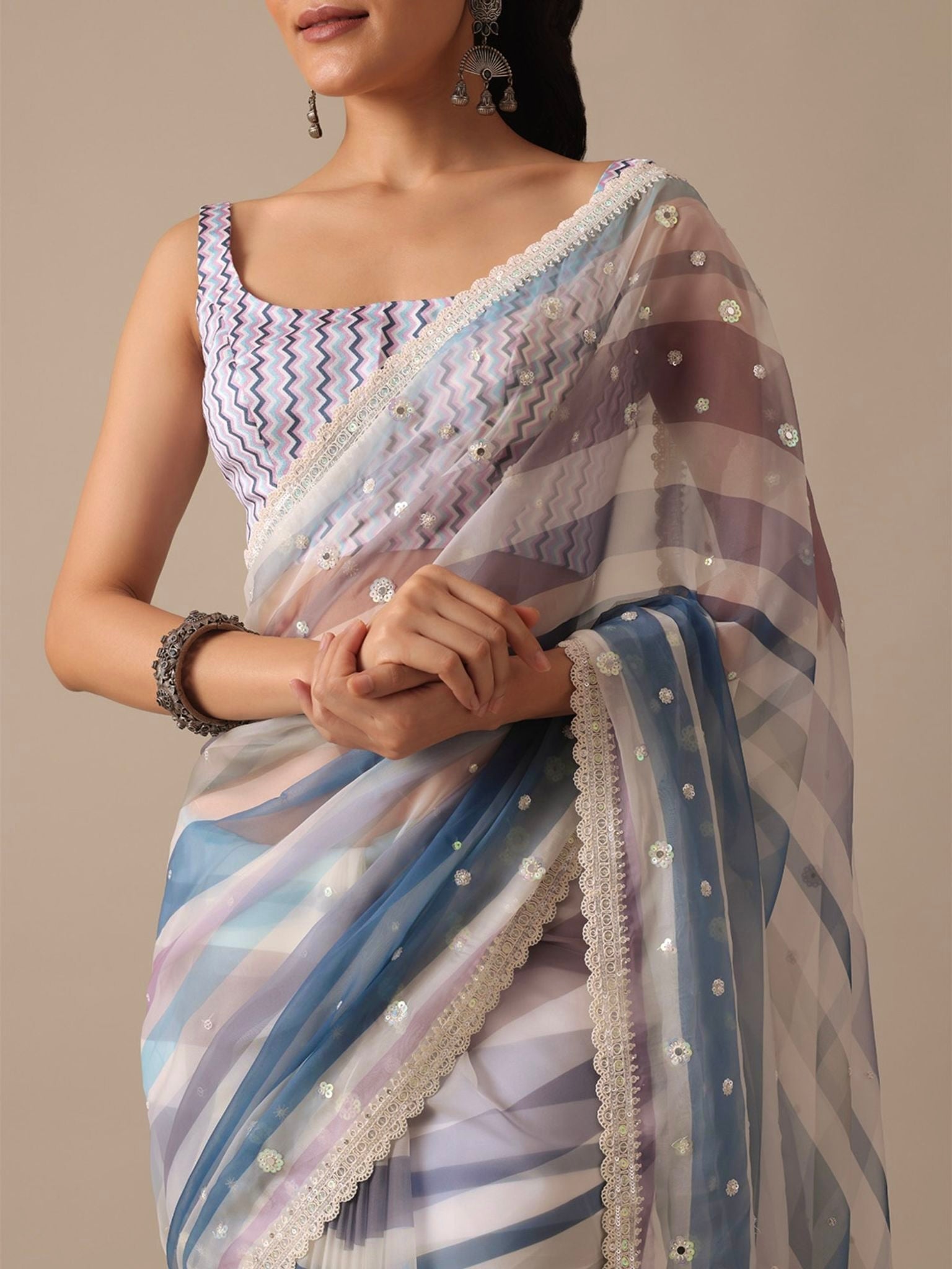 Designer Saree With Digital Prints & Embroidery Codding Work