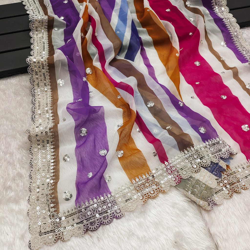 Designer Saree With Digital Prints & Embroidery Codding Work