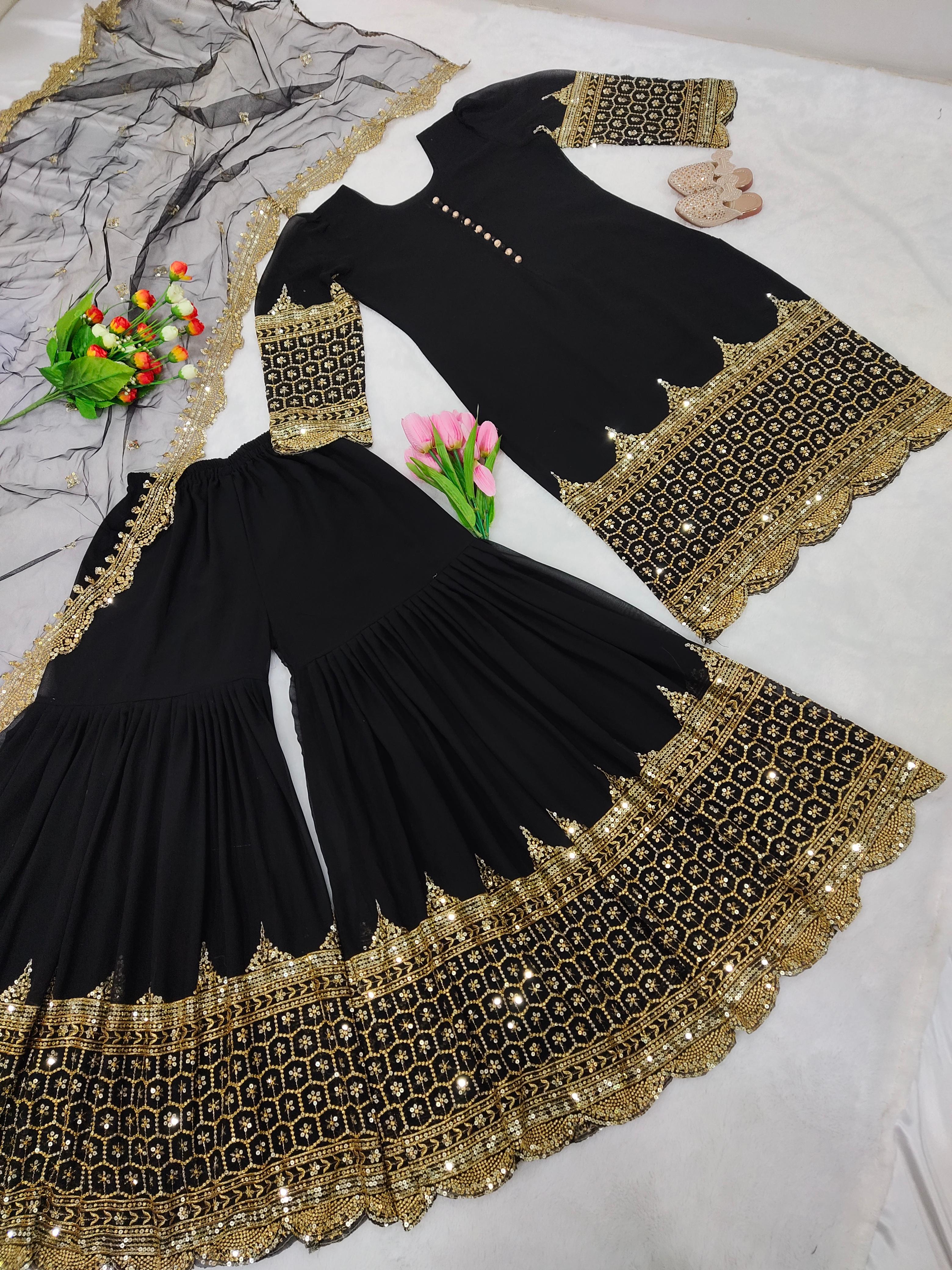 Fancy Party Wear Top Bottom With Dupatta With Embroidery Sequence Work