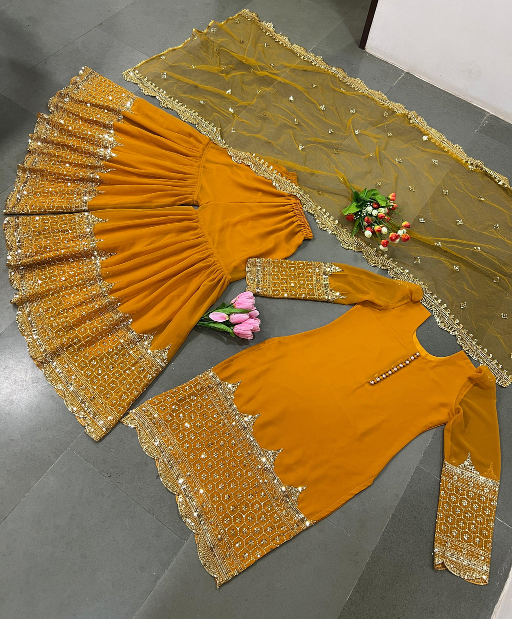 Fancy Party Wear Top Bottom With Dupatta With Embroidery Sequence Work