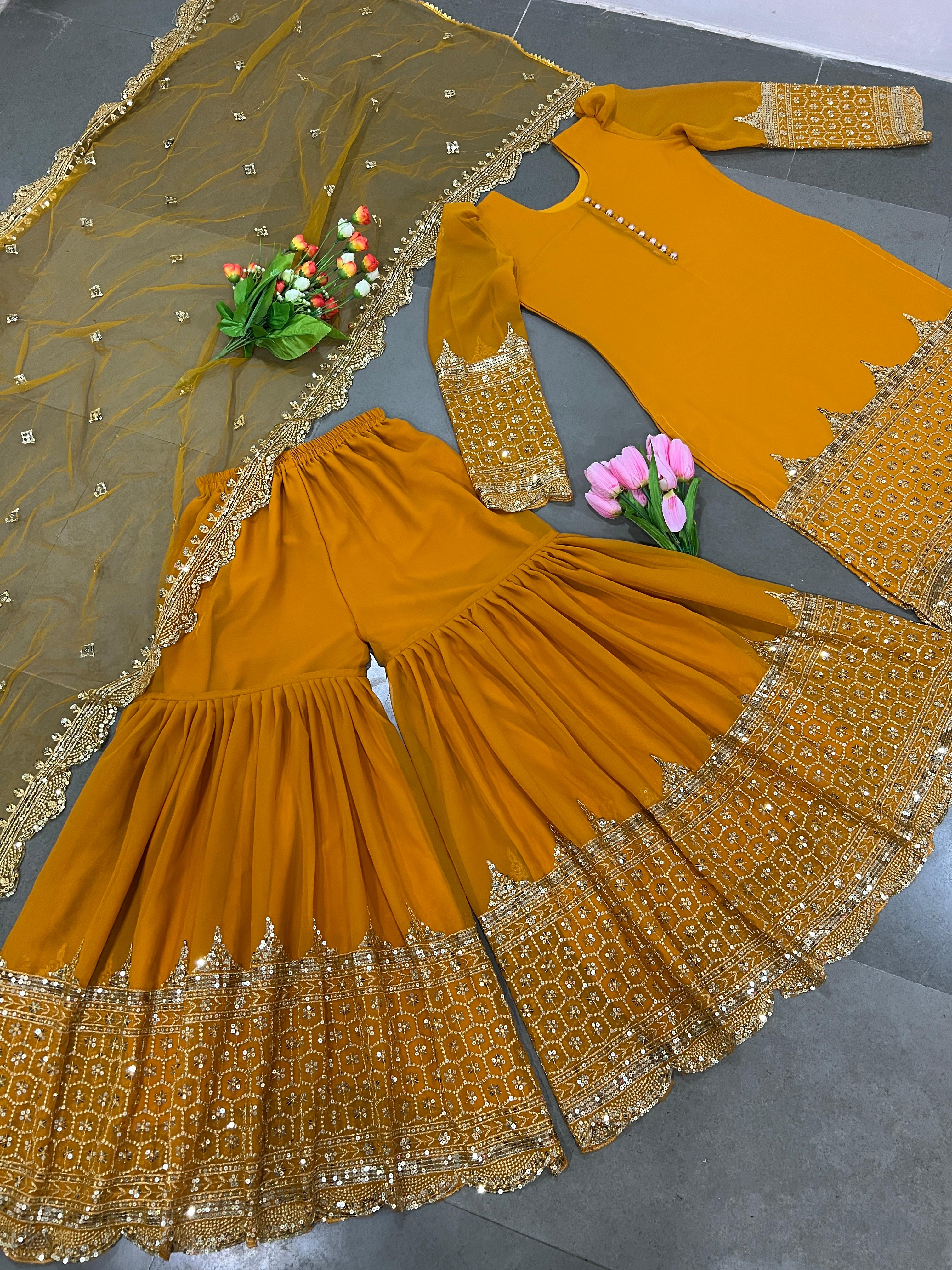 Fancy Party Wear Top Bottom With Dupatta With Embroidery Sequence Work