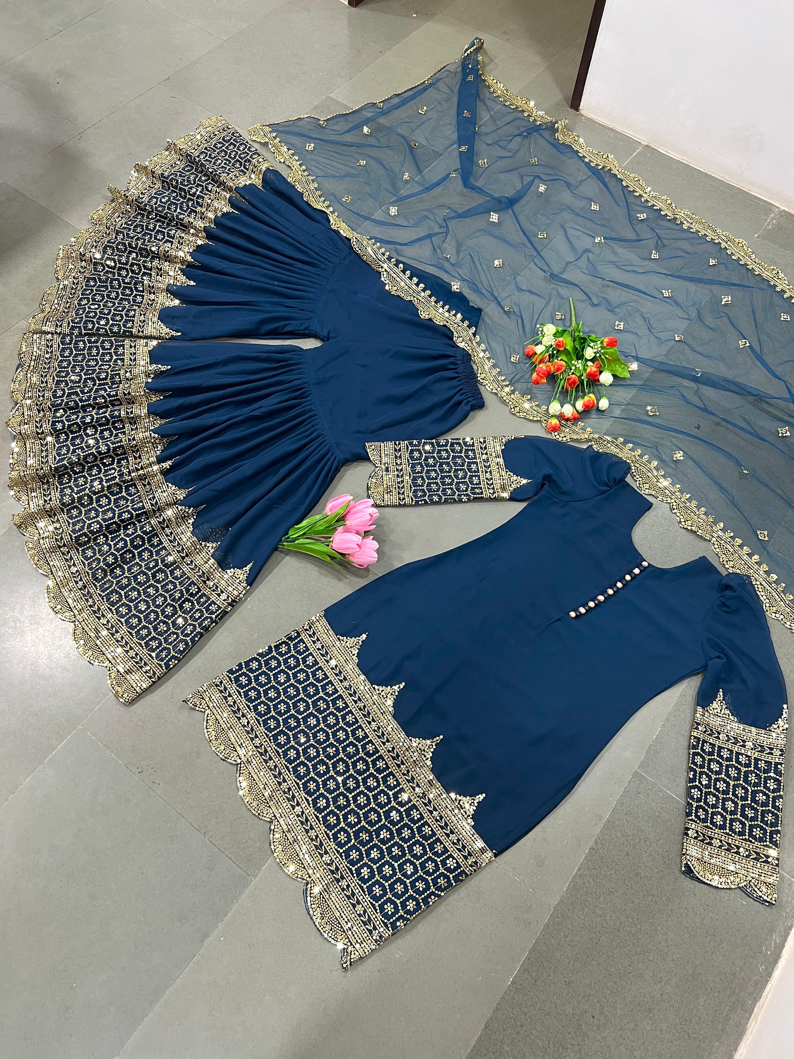 Fancy Party Wear Top Bottom With Dupatta With Embroidery Sequence Work