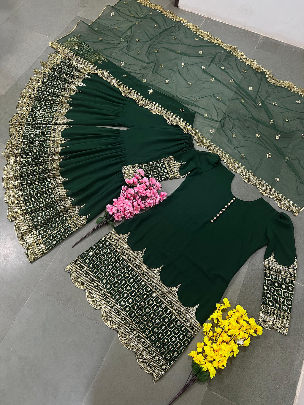 Fancy Party Wear Top Bottom With Dupatta With Embroidery Sequence Work