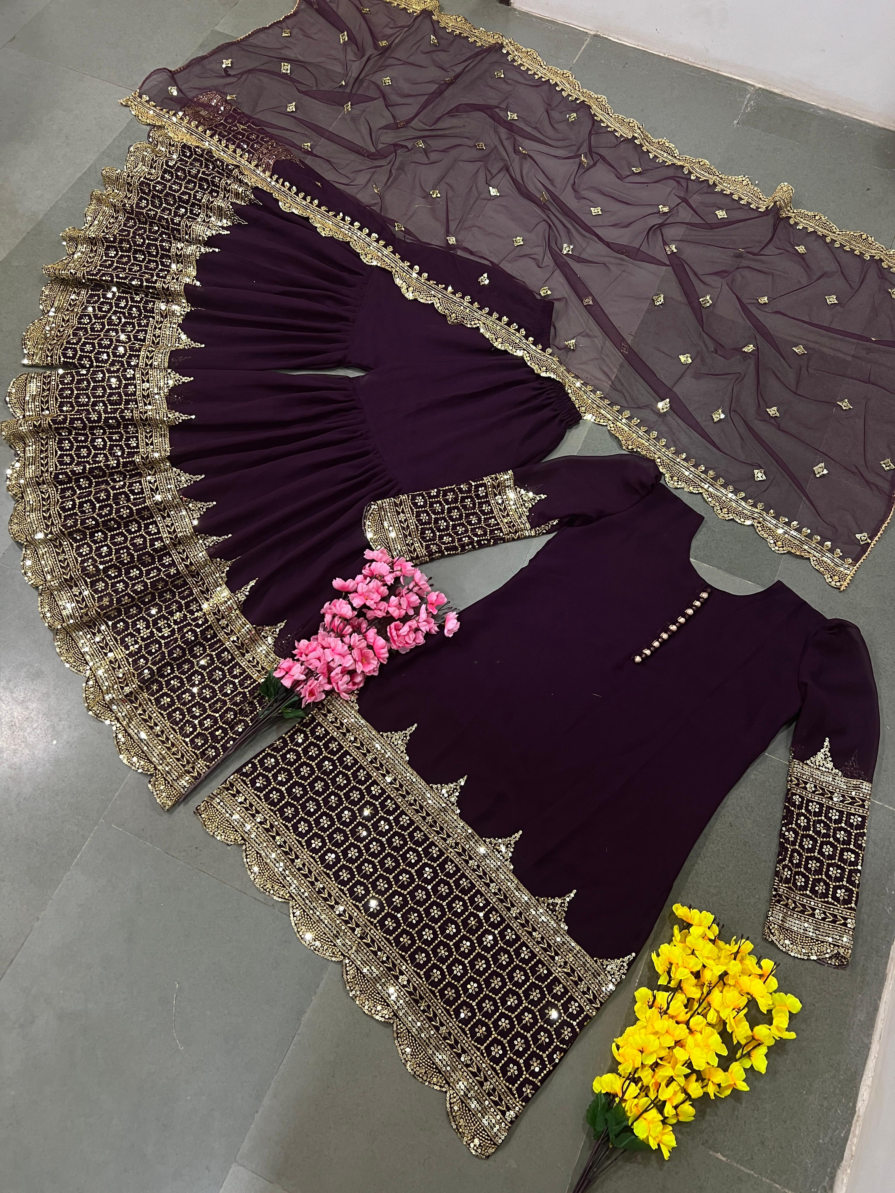 Fancy Party Wear Top Bottom With Dupatta With Embroidery Sequence Work