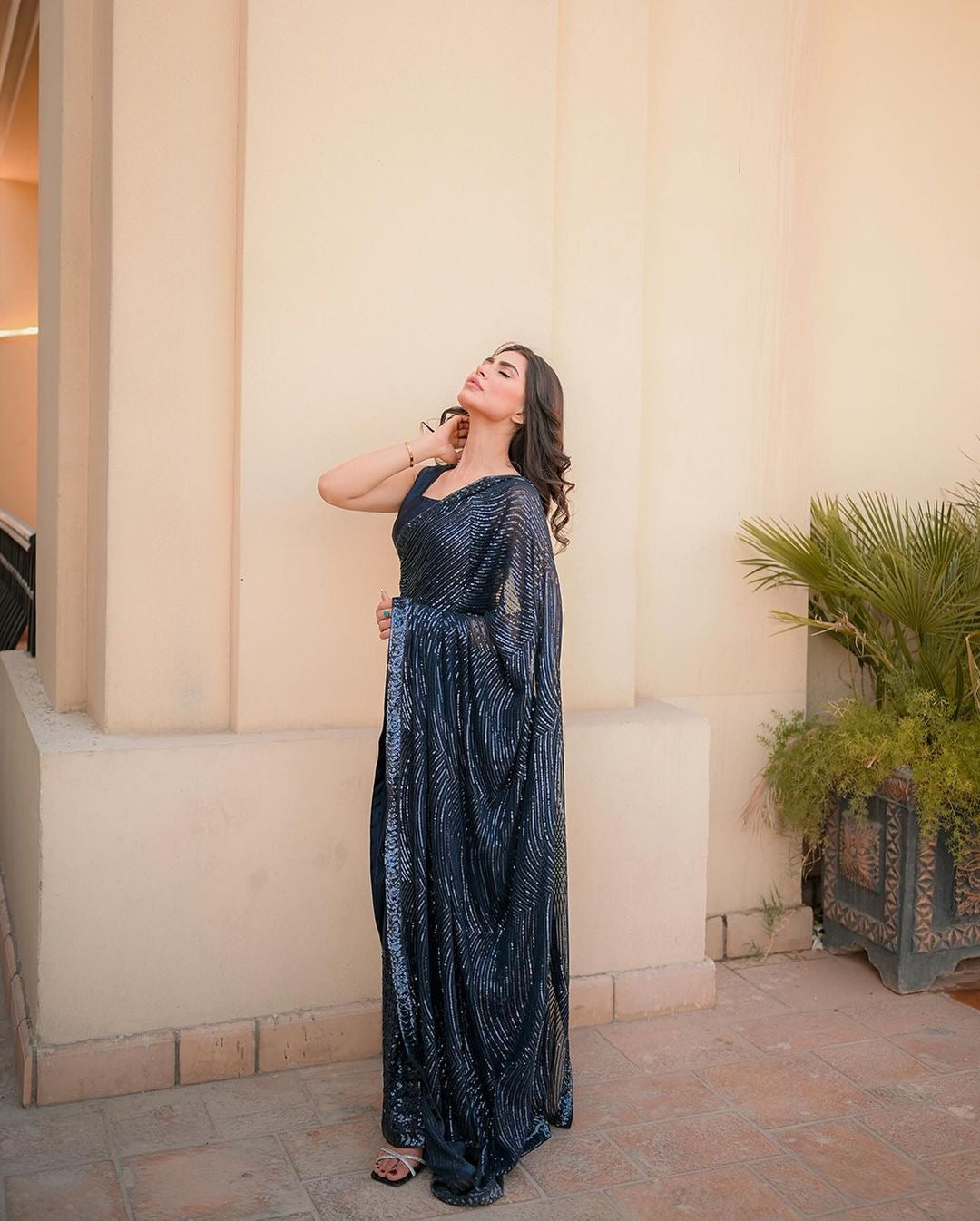 Designer Party Wear Saree With Sequence Embroidery work