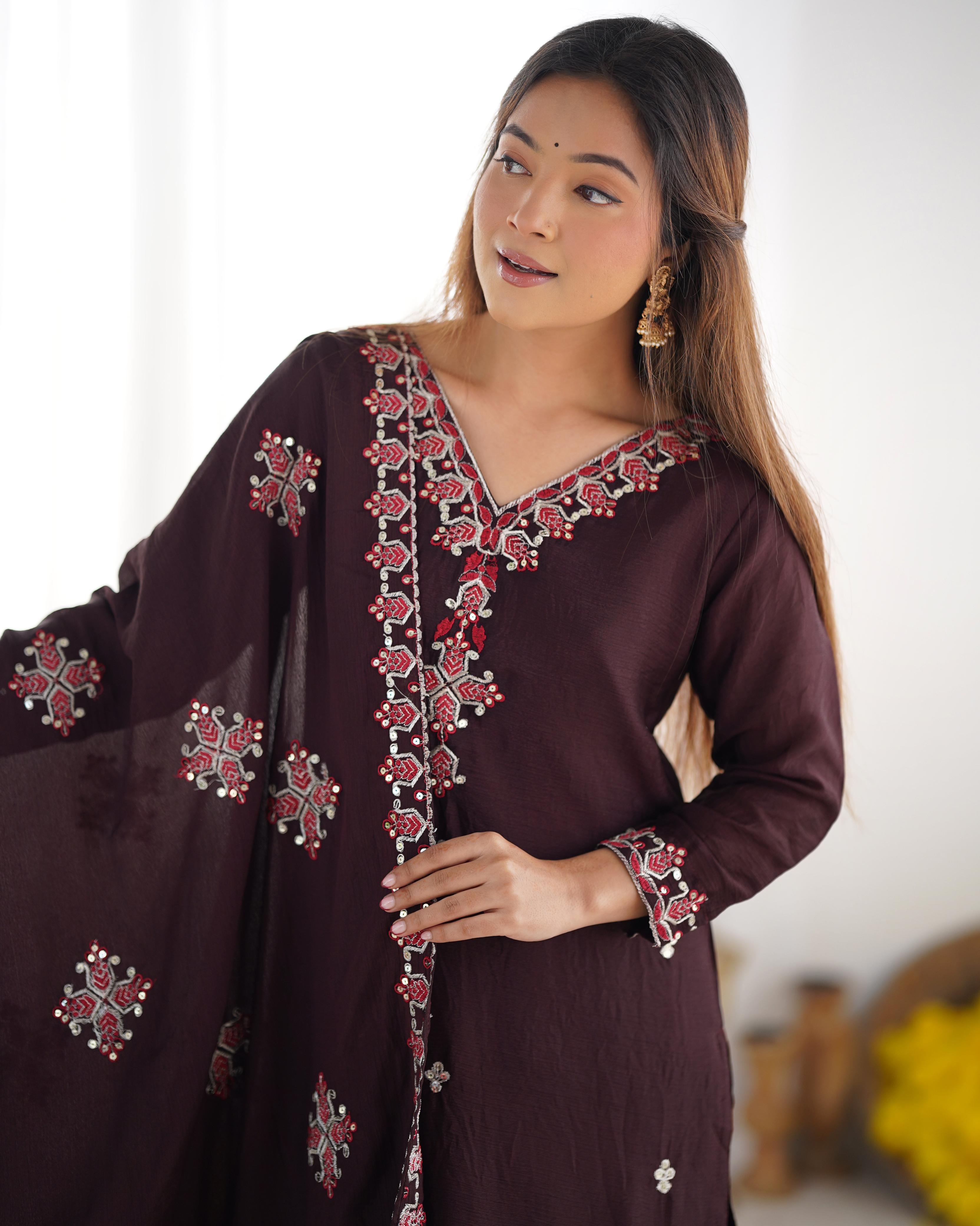 Designer Party Wear Look Top-Bottom and Dupatta With Heavy Embroidery Work