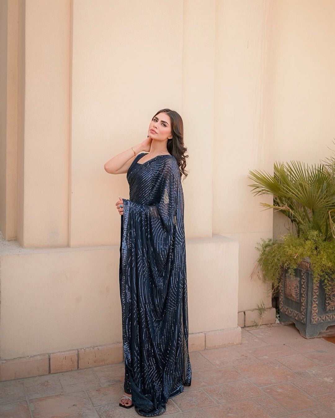 Designer Party Wear Saree With Sequence Embroidery work