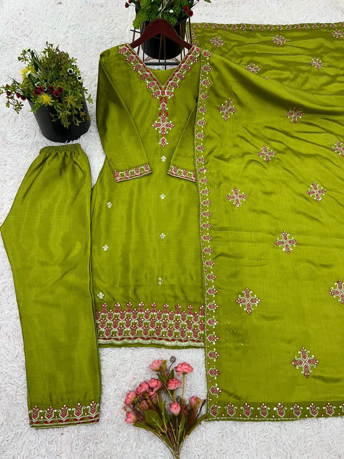 Designer Party Wear Look Top-Bottom and Dupatta With Heavy Embroidery Work