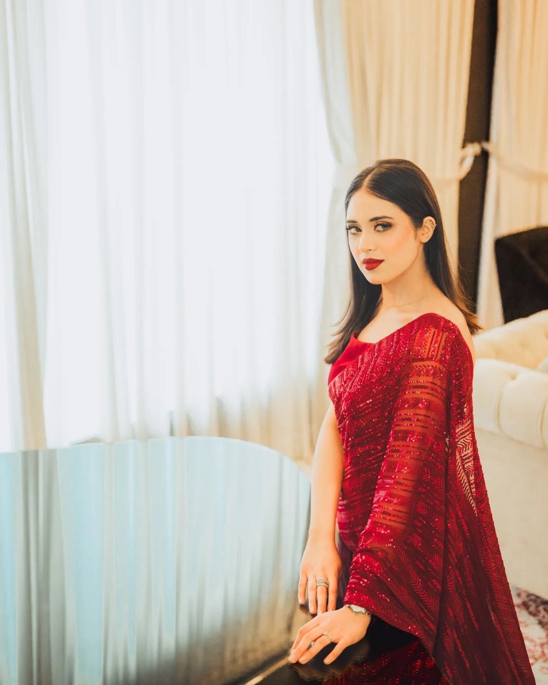 Party Wear Designer Saree With Beautiful Sequence Embroidery Work