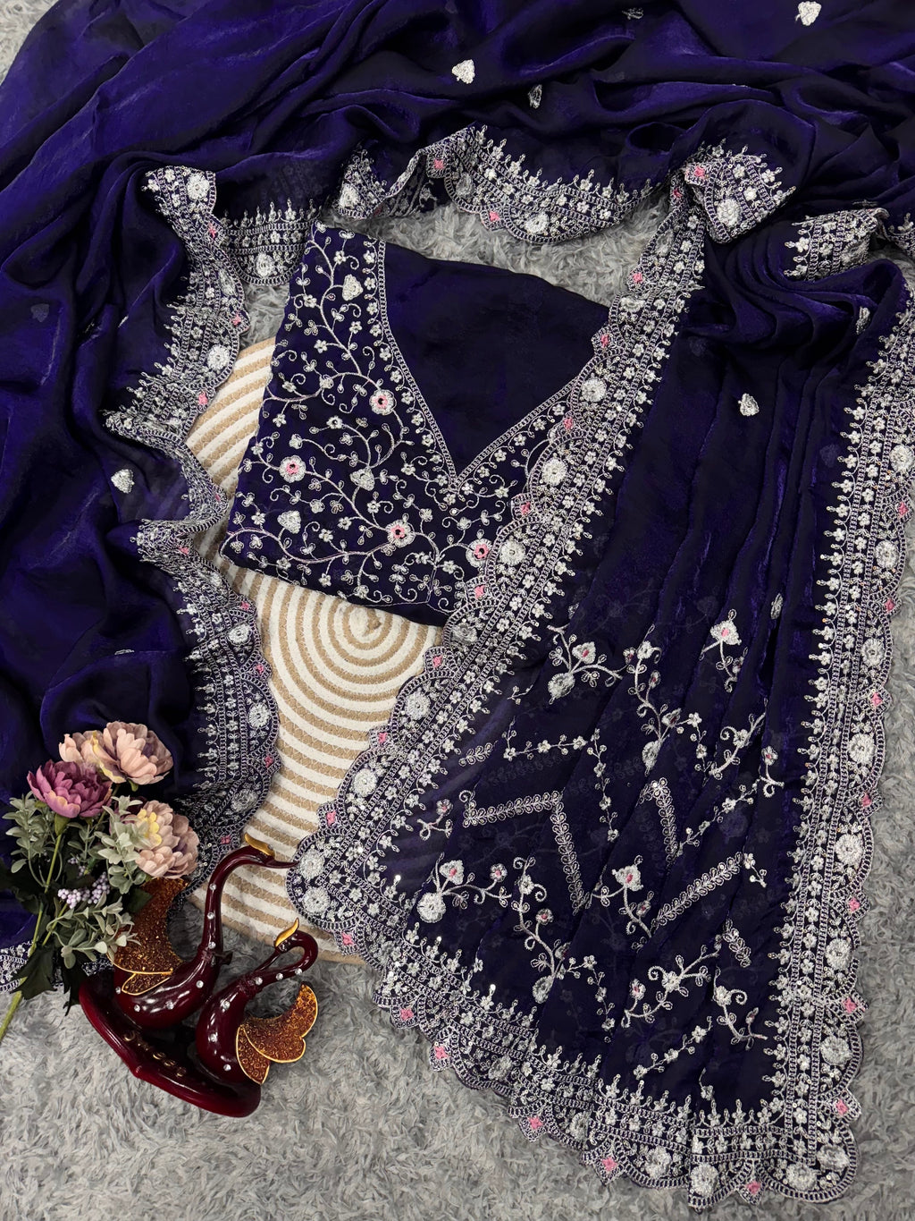 Beautiful Designer Saree With Sequins And Zari Embroidery Work