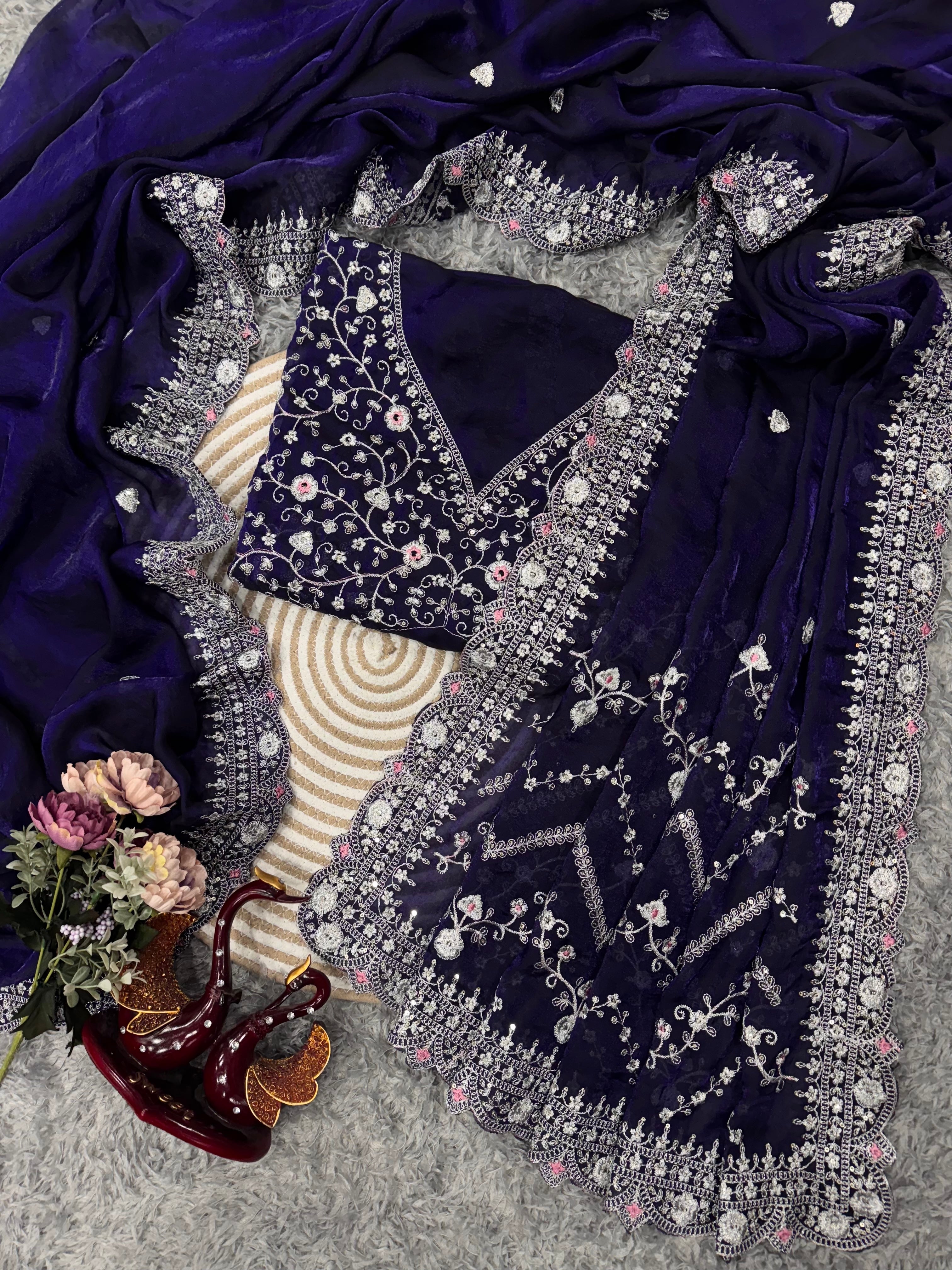 Beautiful Designer Saree With Sequins And Zari Embroidery Work
