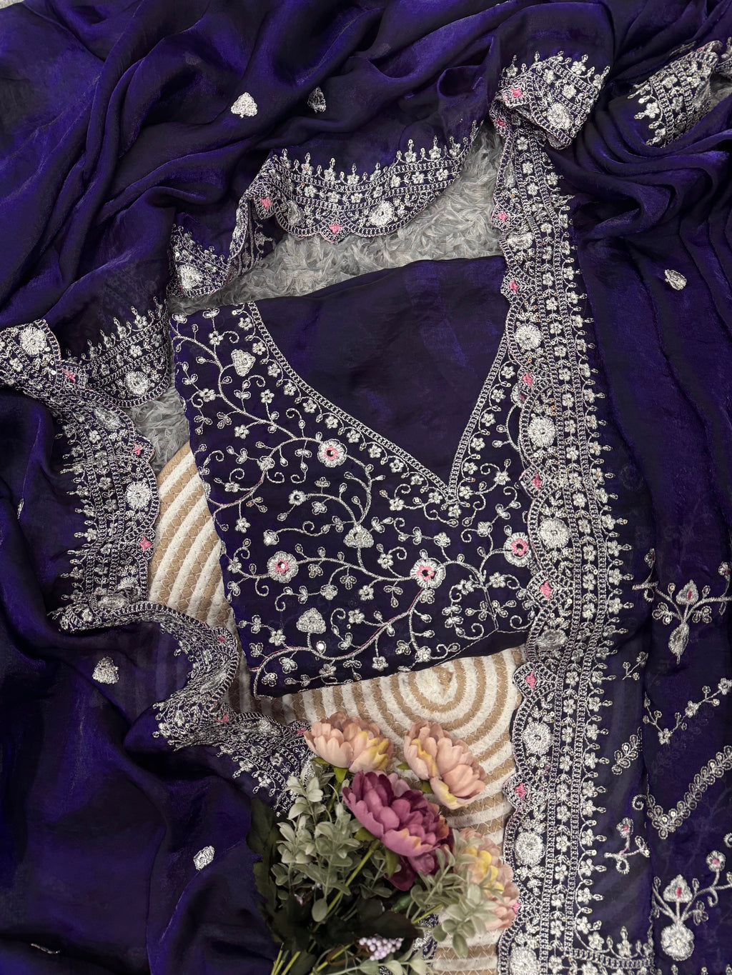 Beautiful Designer Saree With Sequins And Zari Embroidery Work