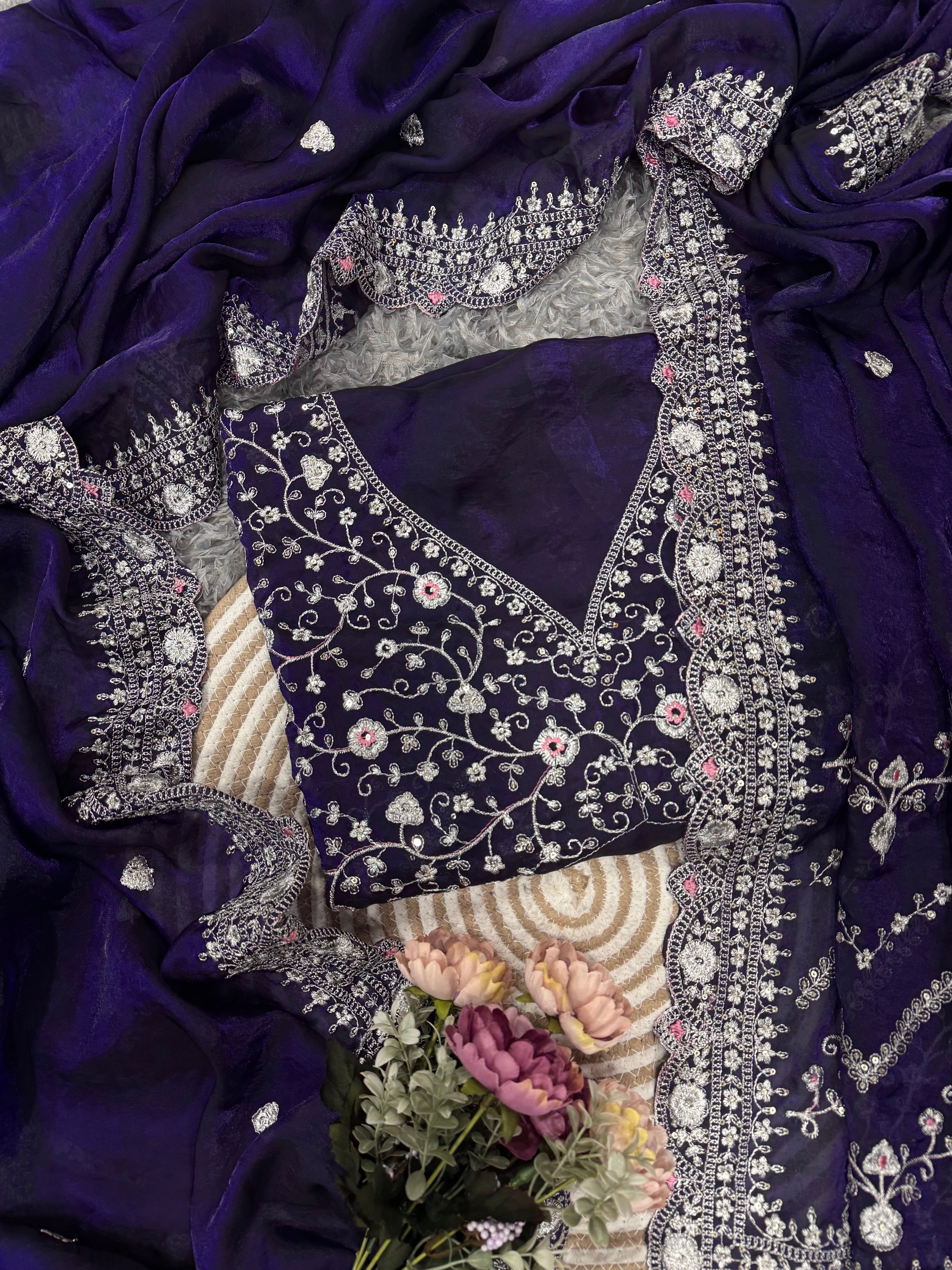 Beautiful Designer Saree With Sequins And Zari Embroidery Work