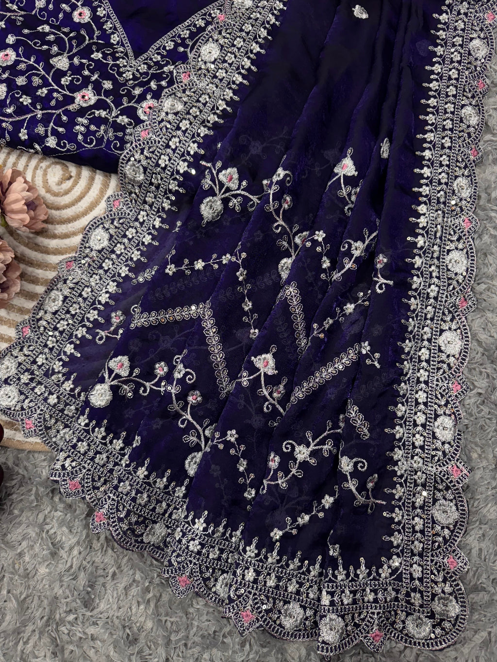 Beautiful Designer Saree With Sequins And Zari Embroidery Work