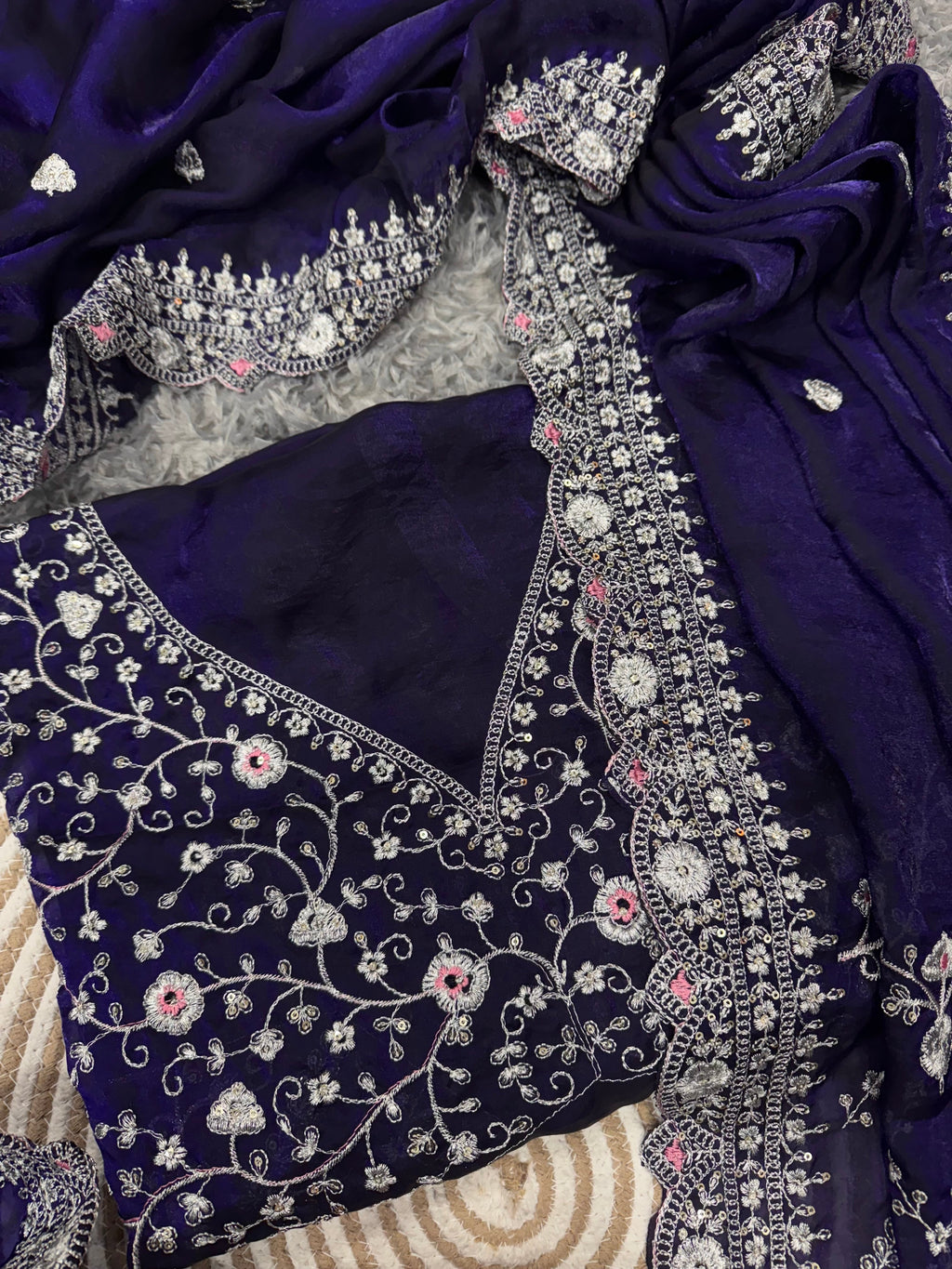 Beautiful Designer Saree With Sequins And Zari Embroidery Work