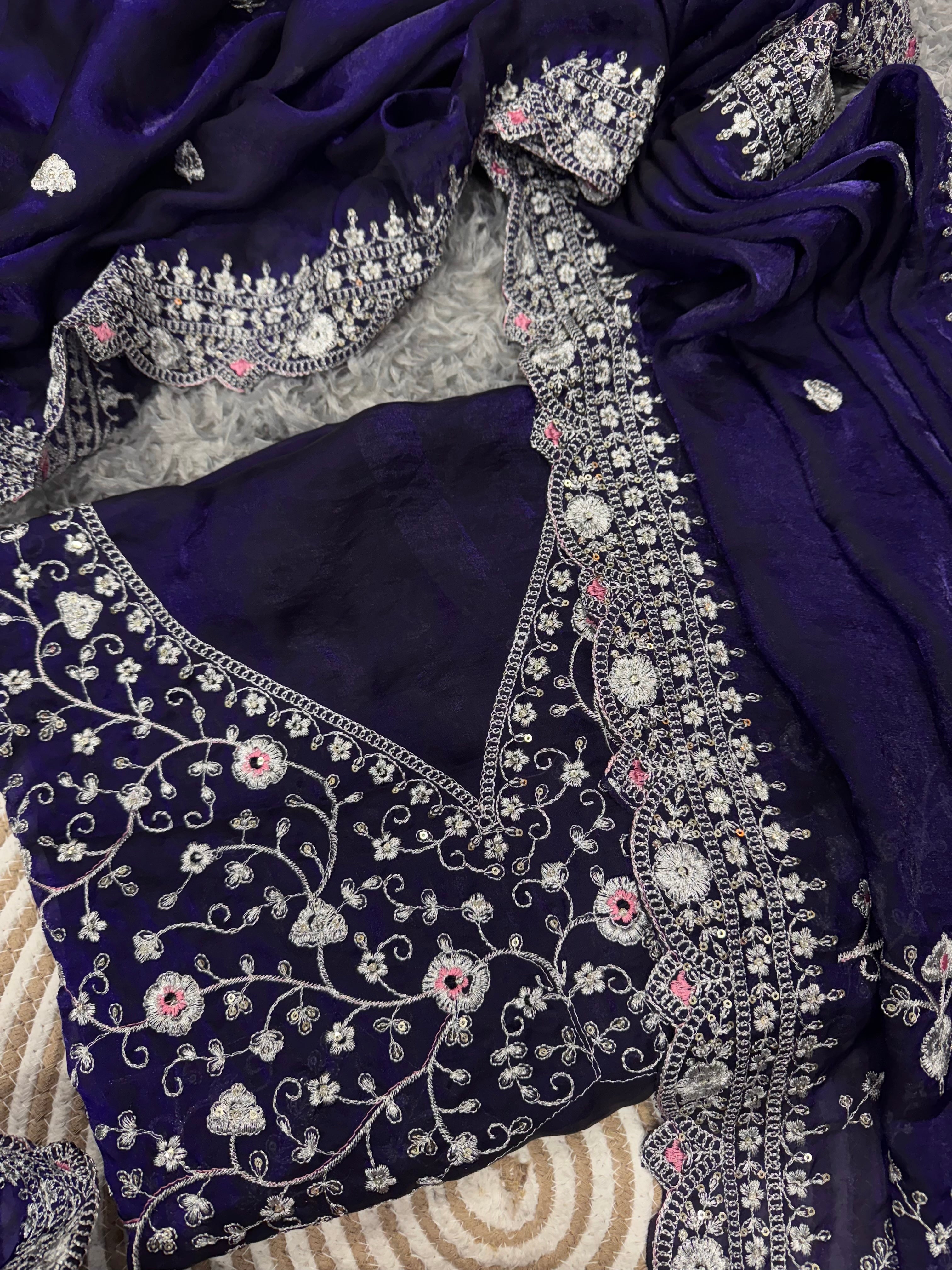 Beautiful Designer Saree With Sequins And Zari Embroidery Work