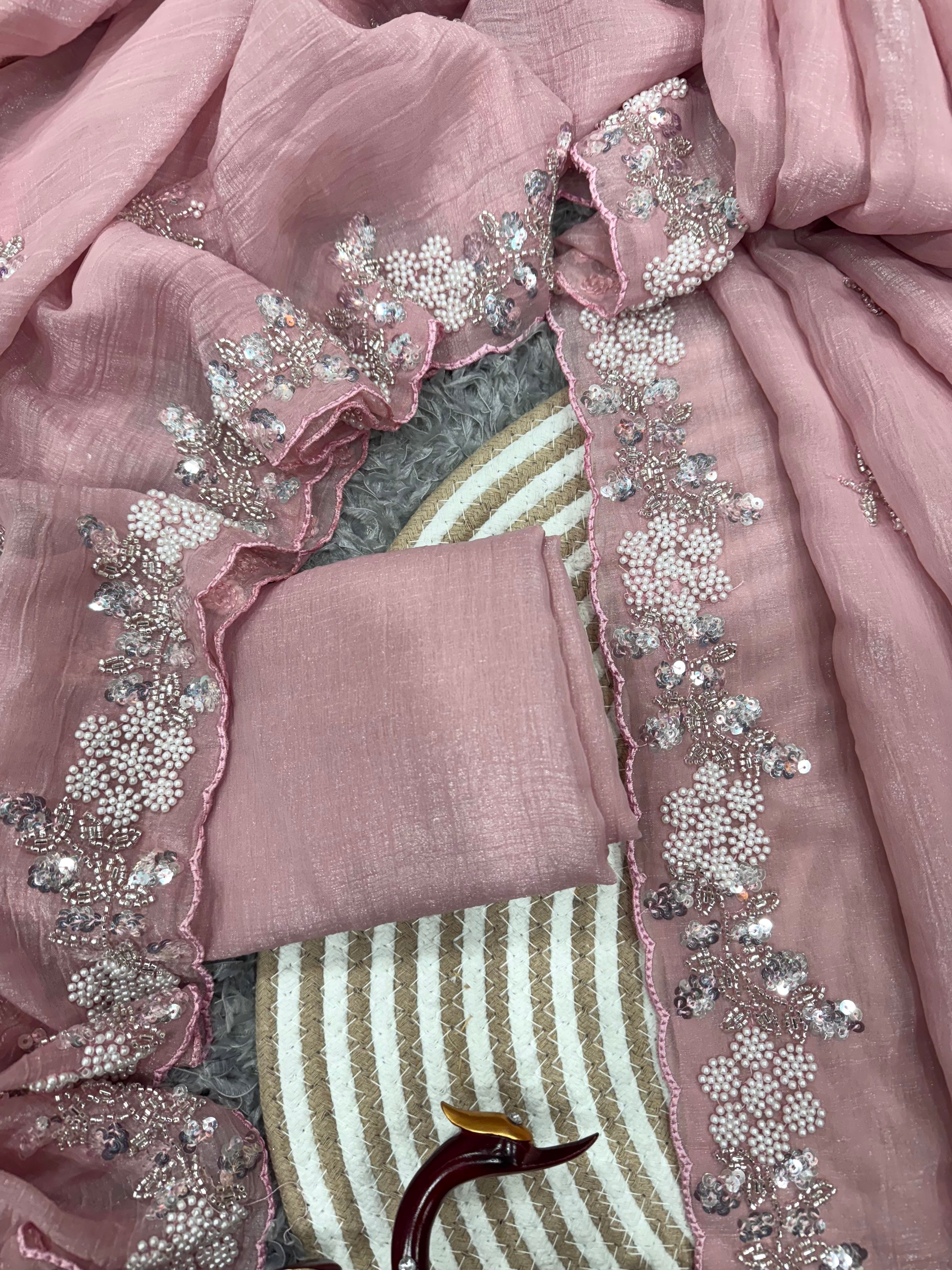 मोती के काम वाली डिजाइनर पार्टी वेयर साड़ी