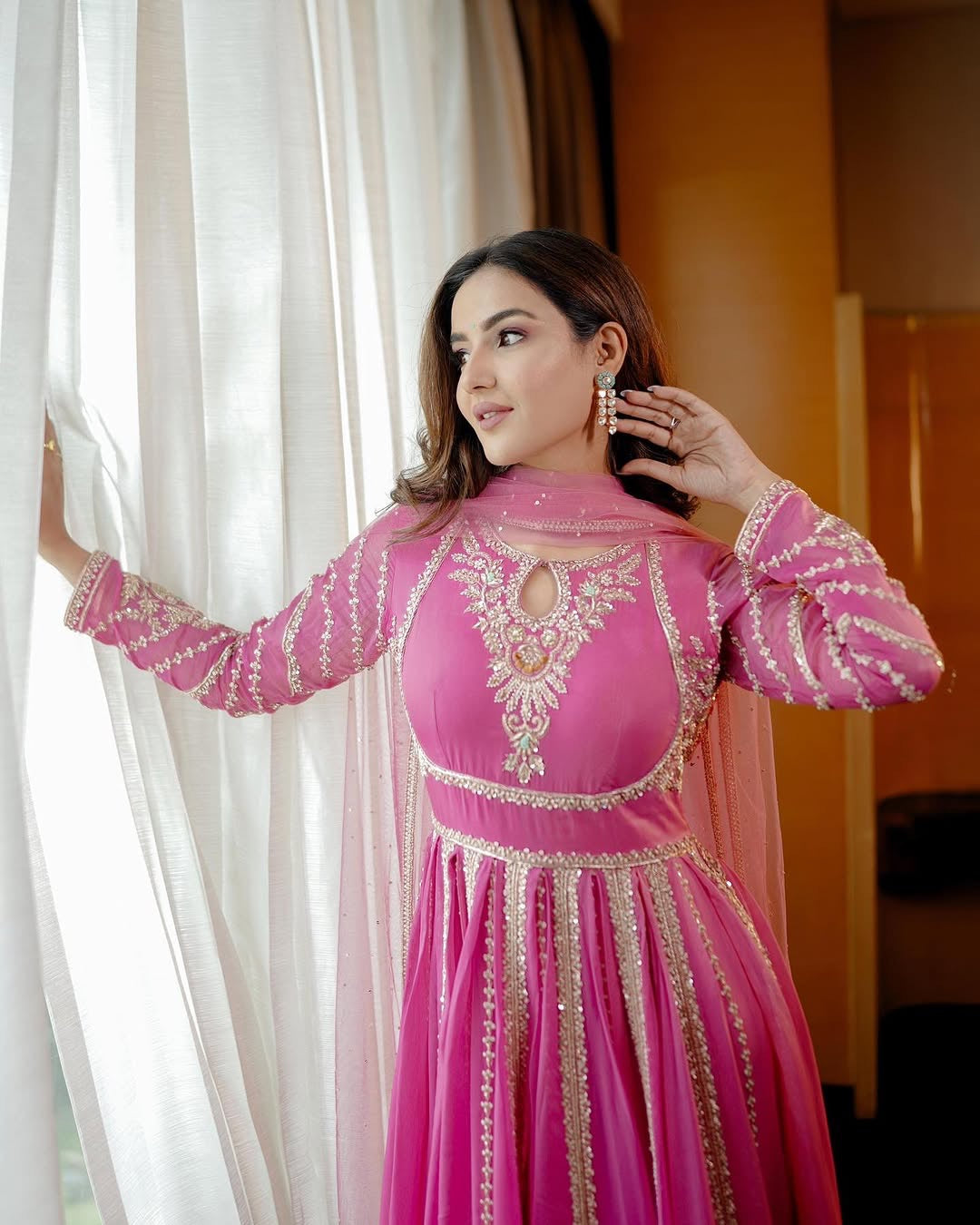 Beautiful Gown With And Dupatta With Embroidery Sequence Work