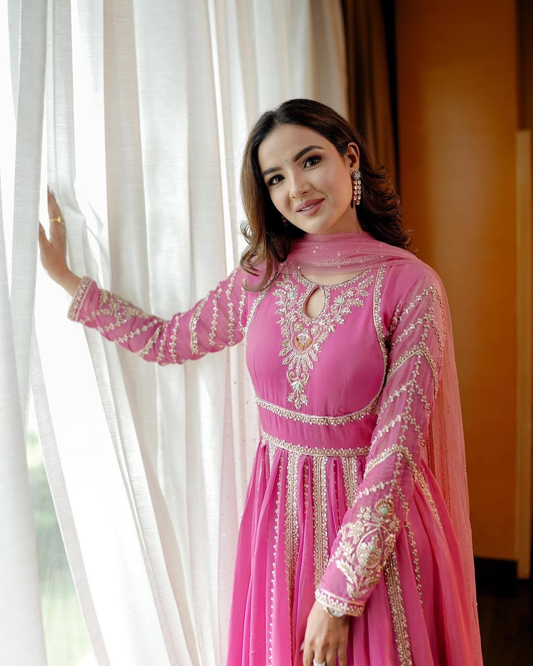 Beautiful Gown With And Dupatta With Embroidery Sequence Work