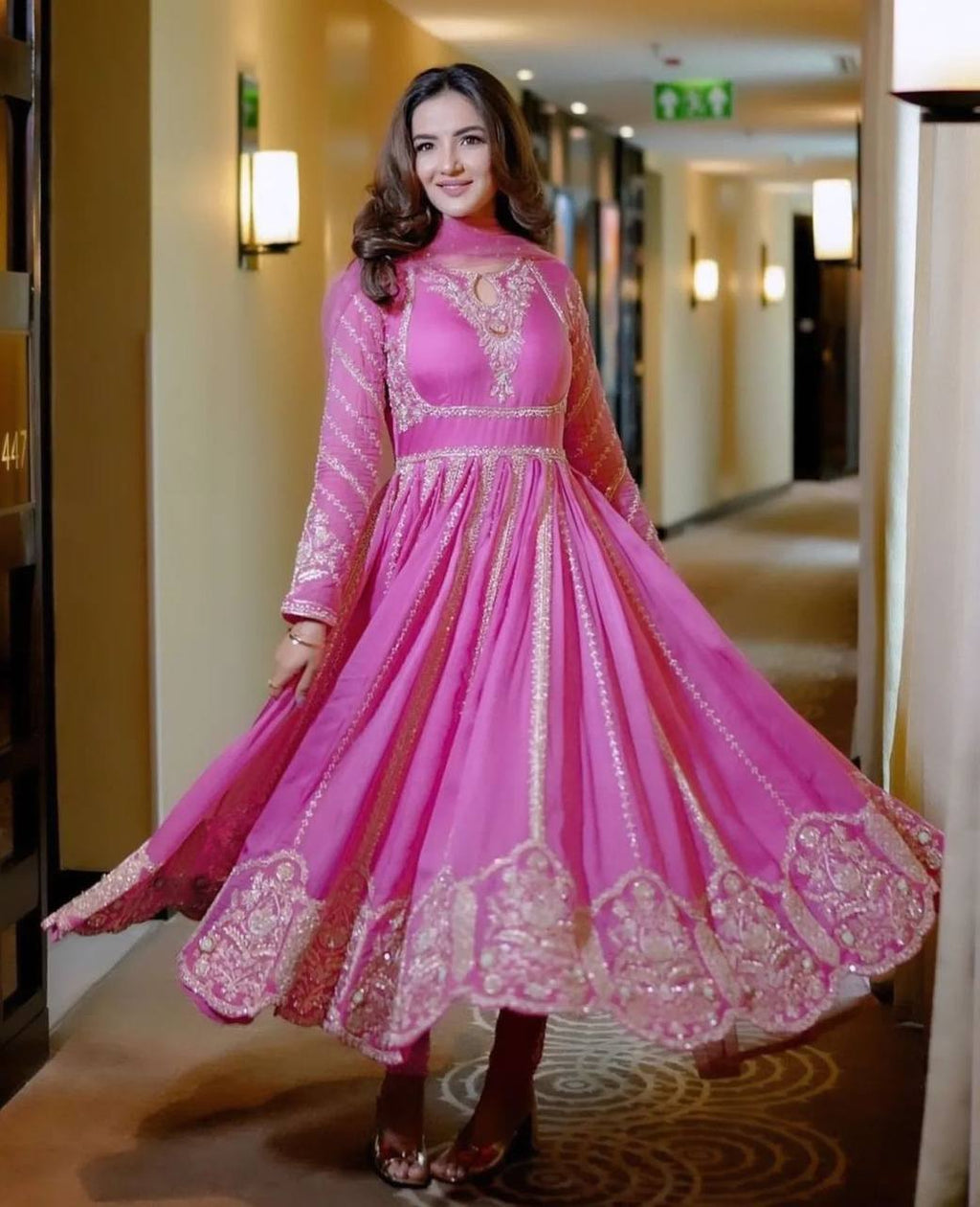 Beautiful Gown With And Dupatta With Embroidery Sequence Work