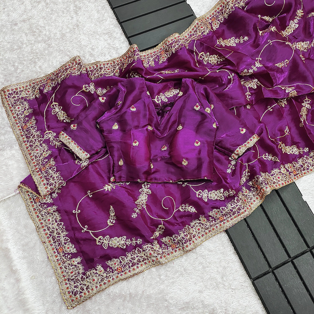 Party Wear Saree With Embroidery Codding & Sequins Work