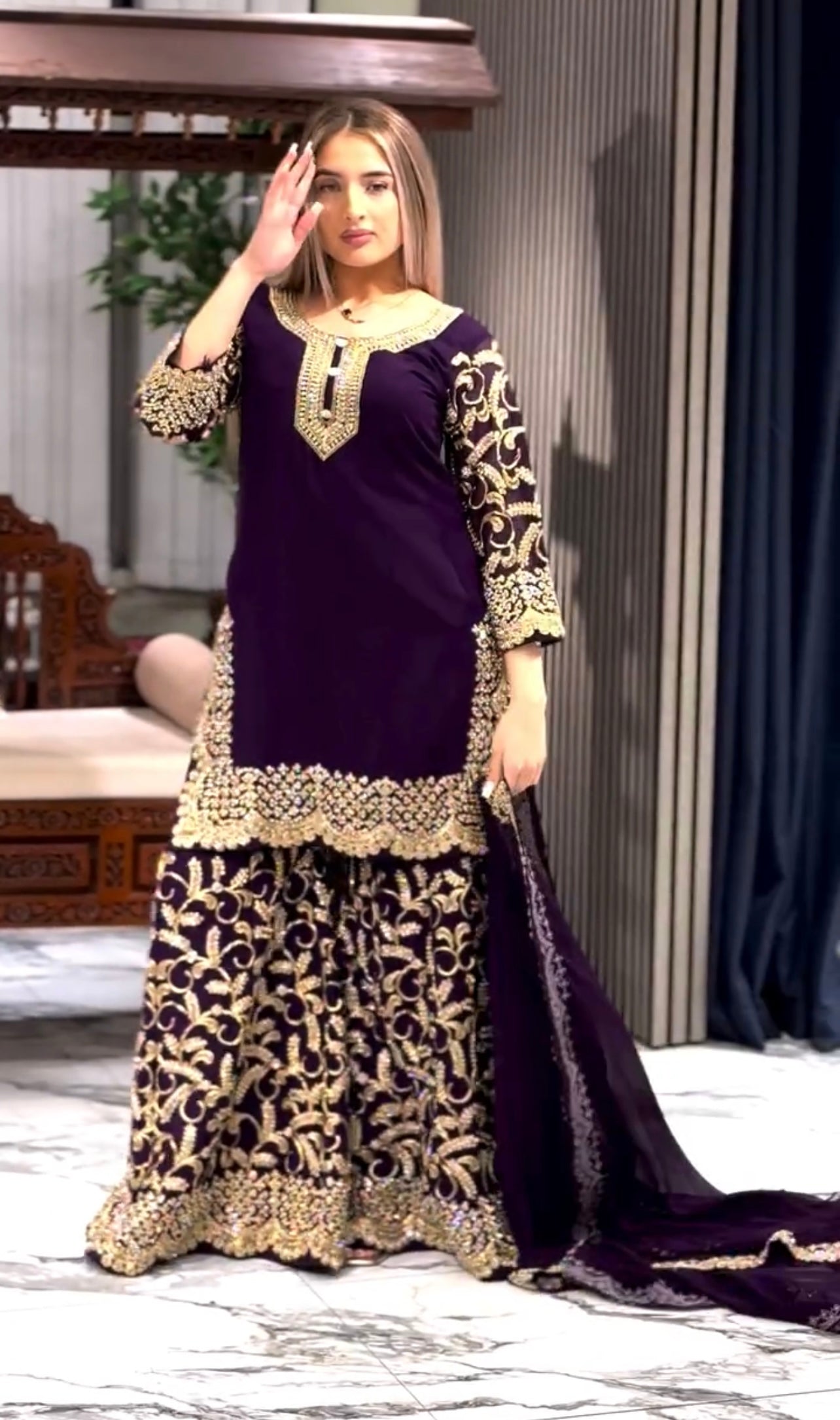 Beautiful Top-Gharara And Dupatta Set With Heavy Embroidery Sequence Work