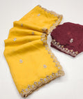 Designer Saree With Embroidery Work & Moti Pearls Hand Work