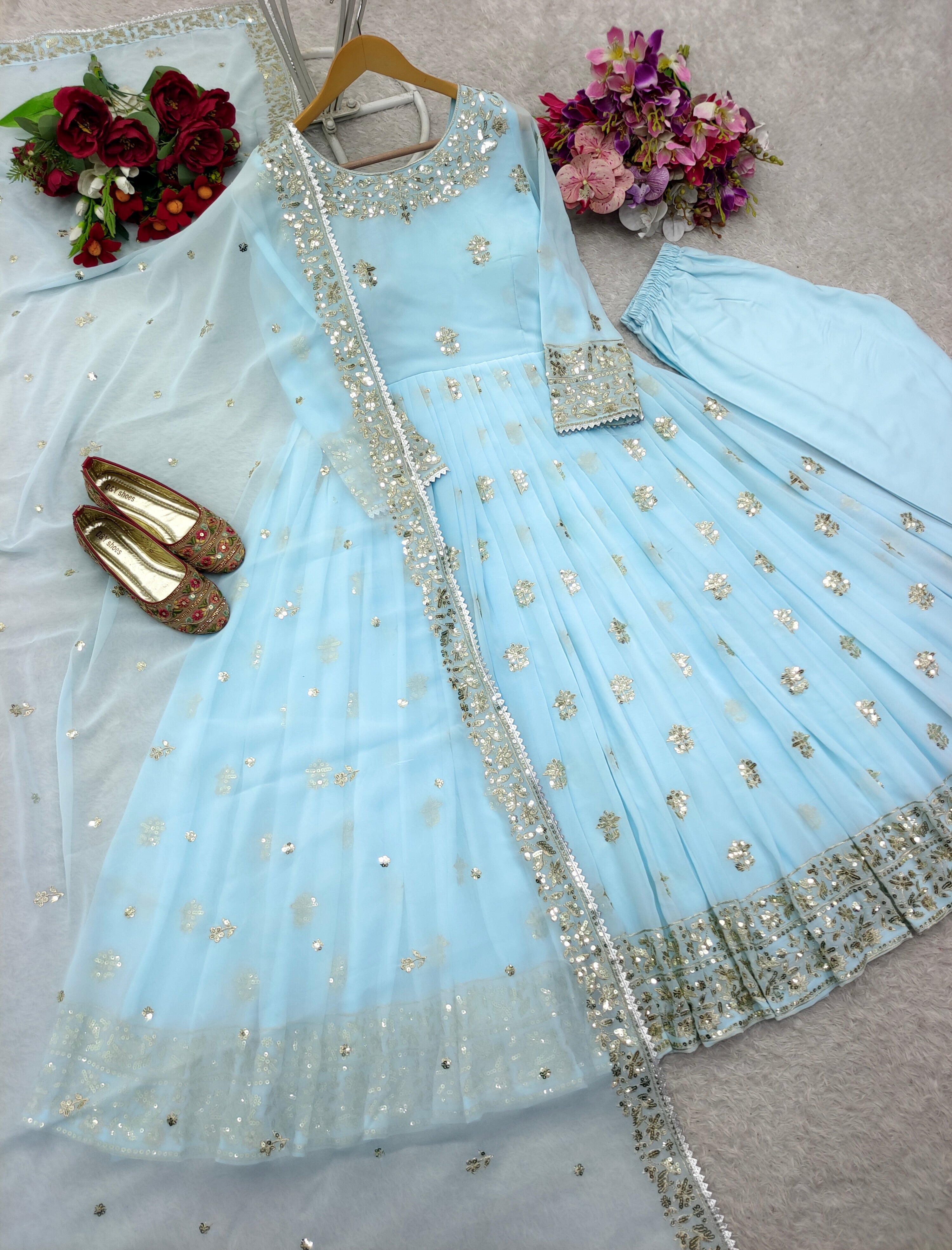Beautiful Party Wear Gown -Pent And Dupatta With Embroidery Sequence Work