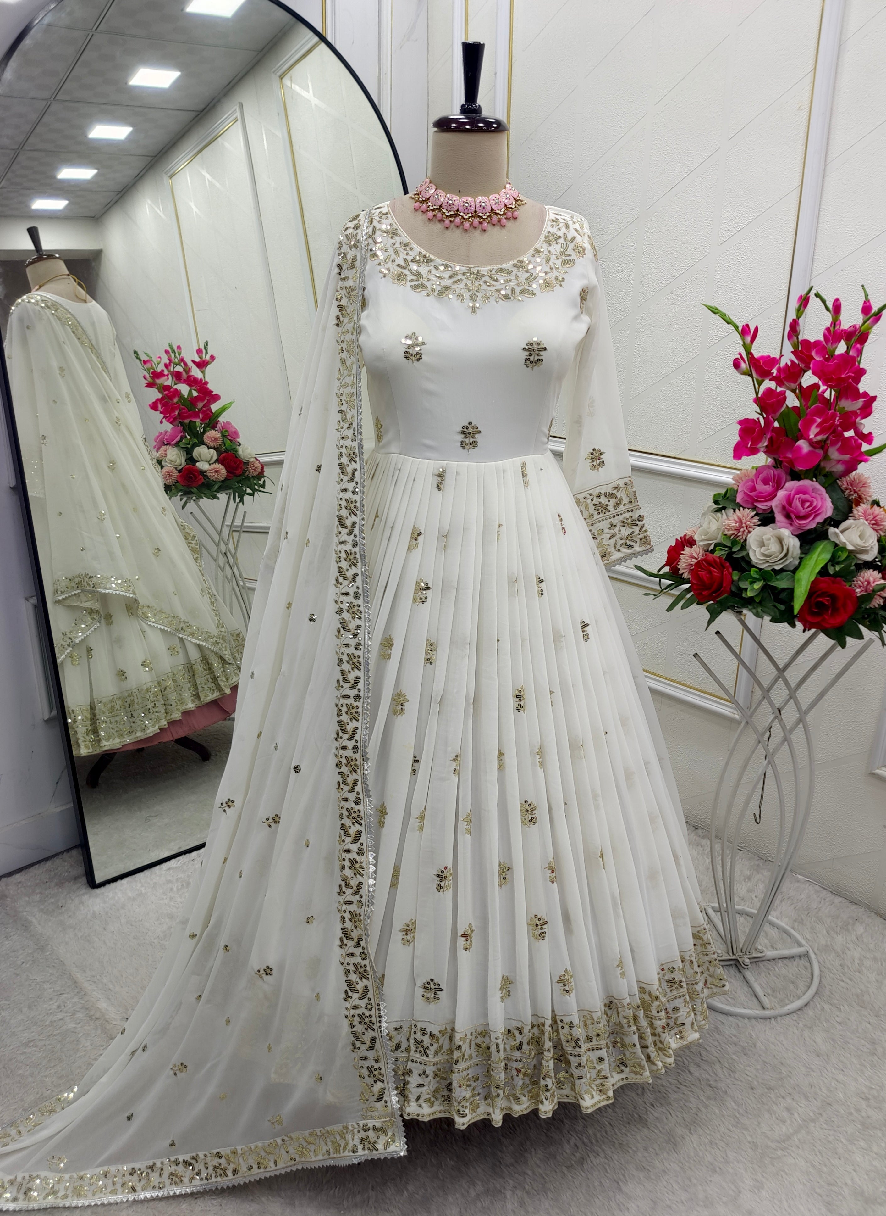 Beautiful Party Wear Gown -Pent And Dupatta With Embroidery Sequence Work