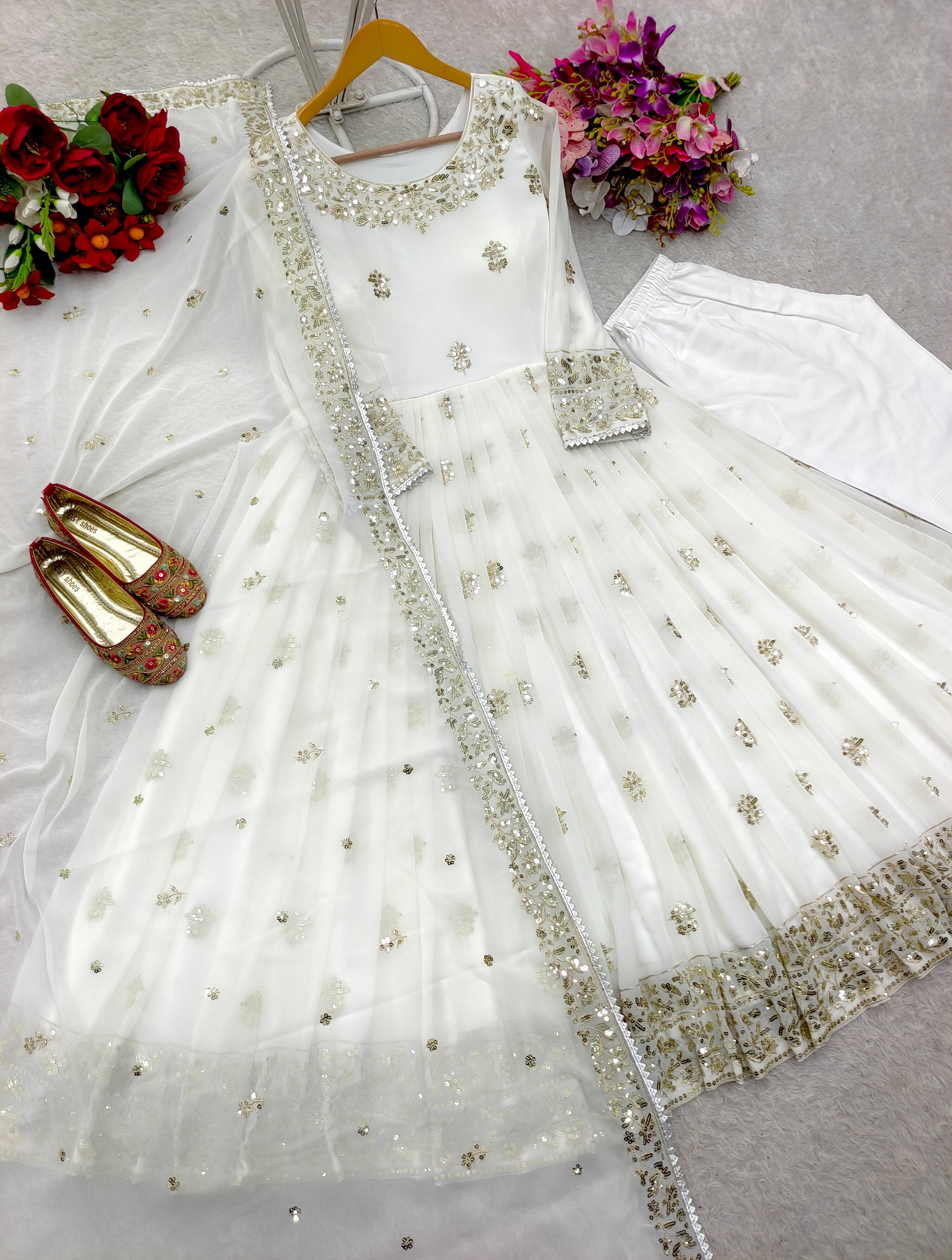 Beautiful Party Wear Gown -Pent And Dupatta With Embroidery Sequence Work