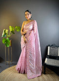 Party Wear Designer Saree With Embroidery, Sequins & Thread Work