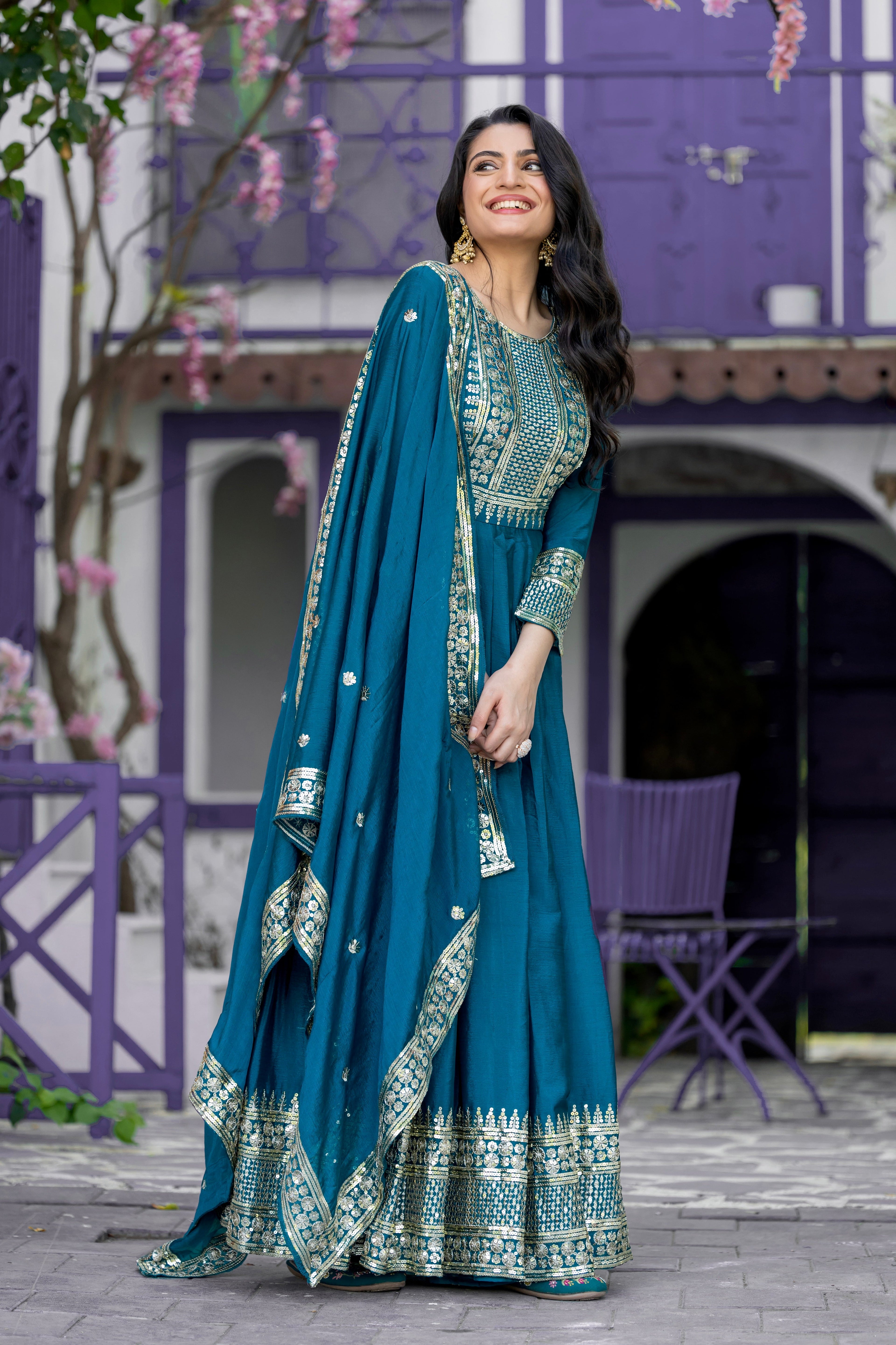 Designer Party Wear Look Gown-Dupatta With Heavy Embroidery Sequence Work