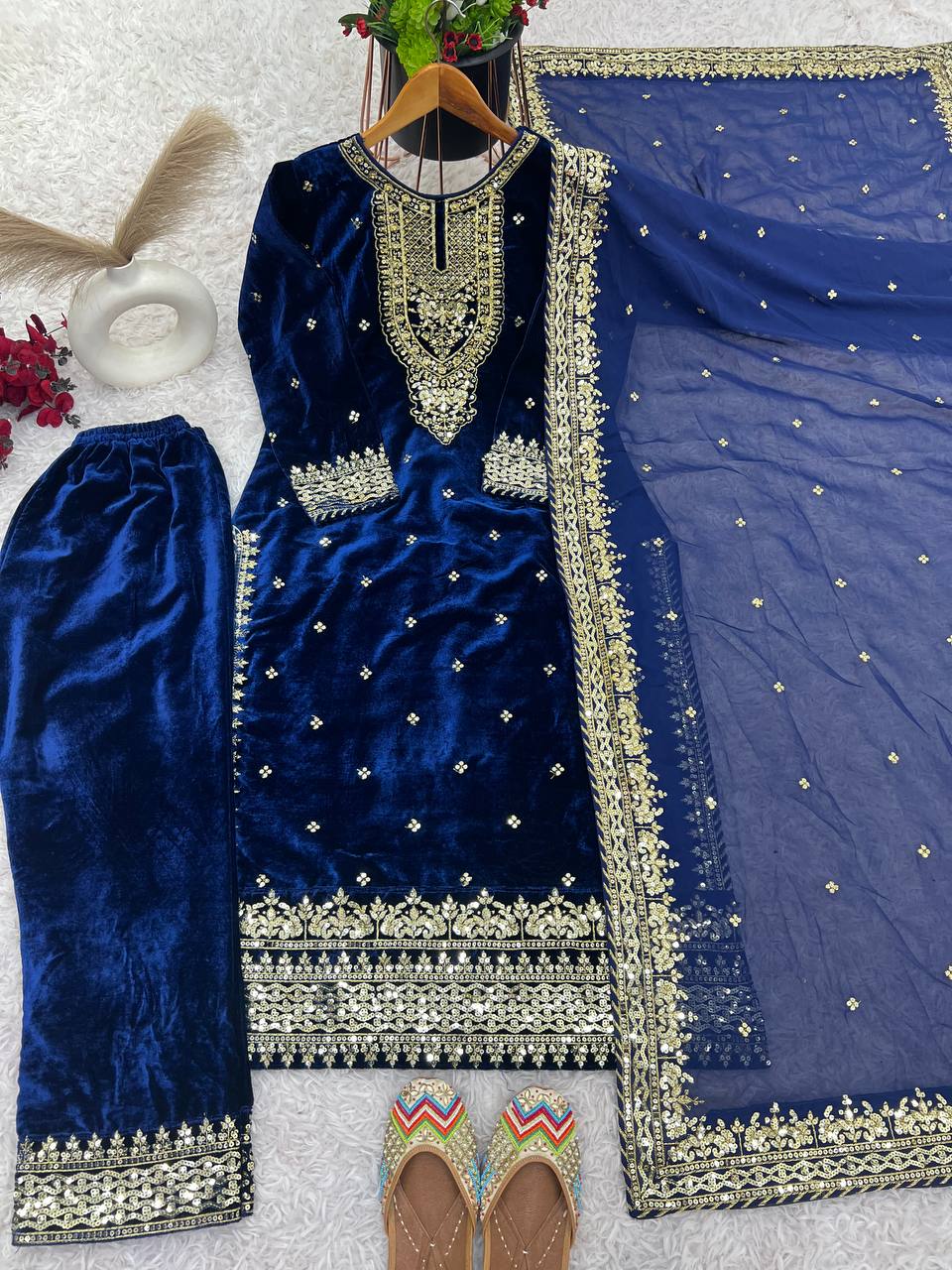 Designer Look Top-Dupatta And Bottom With Heavy Embroidery Sequence Work