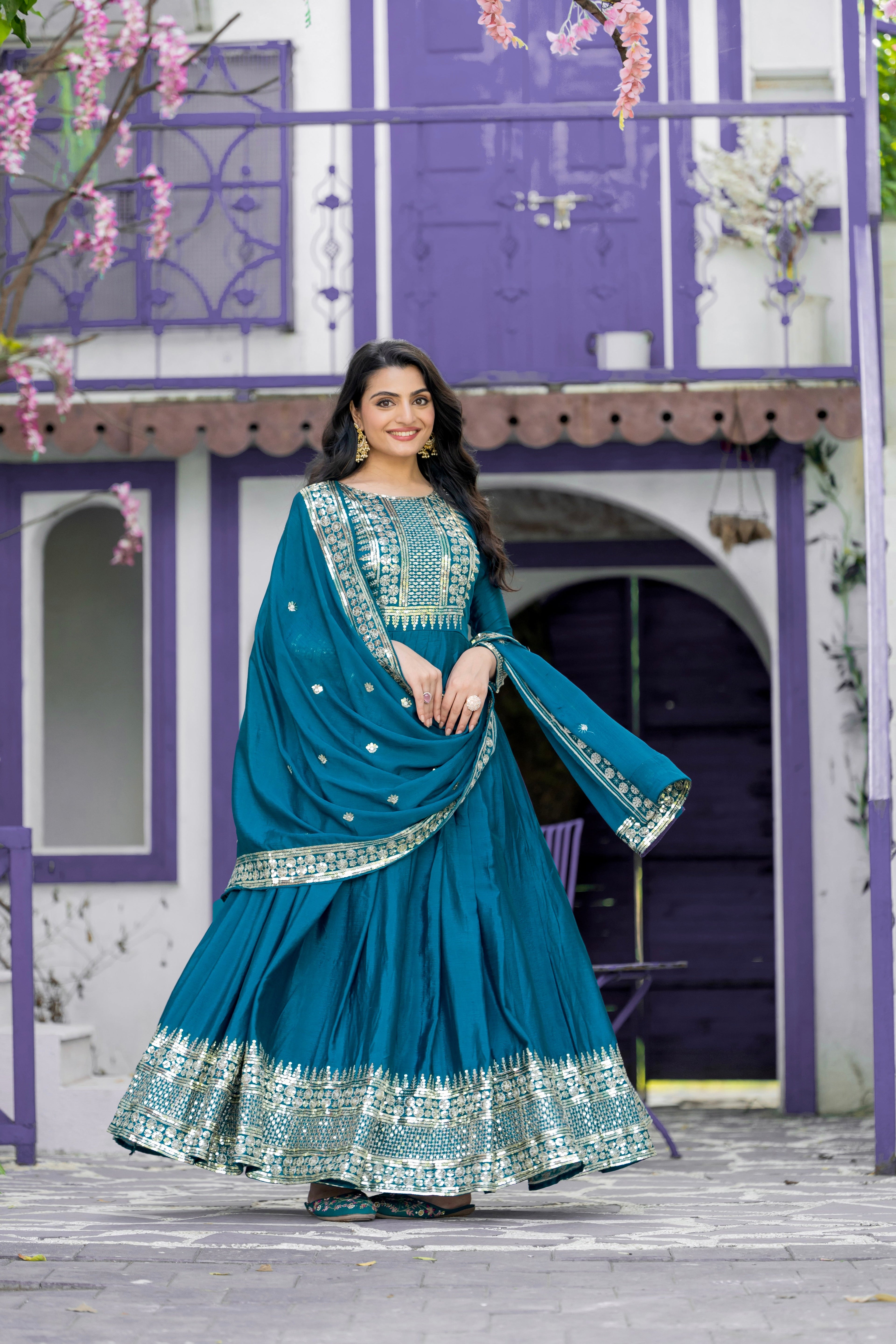 Designer Party Wear Look Gown-Dupatta With Heavy Embroidery Sequence Work